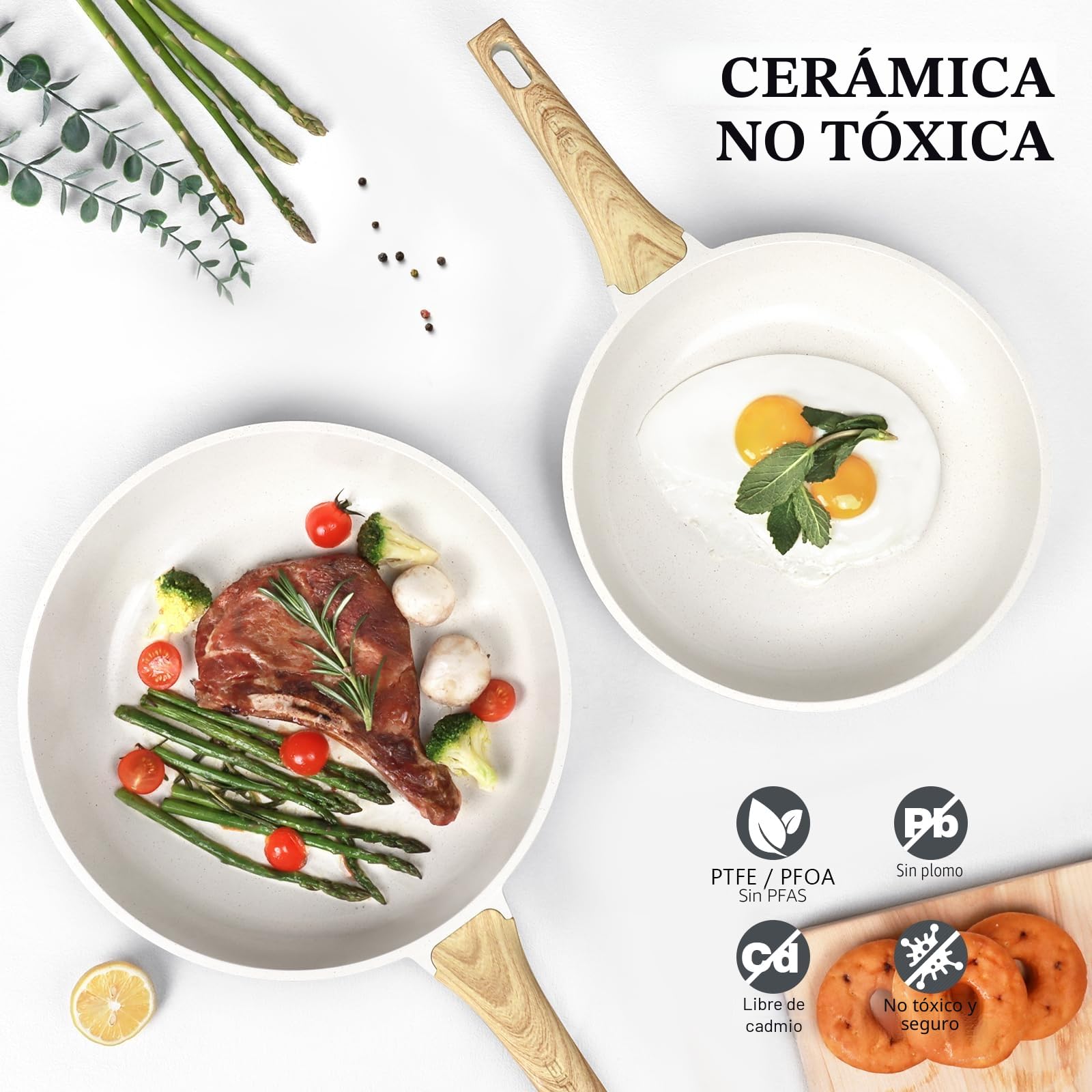 GiPP Sartén Antiadherente de Cerámica con Tapa，Sartenes para freír Saludable y No Tóxica,Compatible con Inducción,Libre de PFAS y PFOA,Apta para Lavavajillas（Blanco,30CM+Tapa） | Sartén sana y no tóxica, apta para inducción, sin PFAS ni PFOA, apta para lav