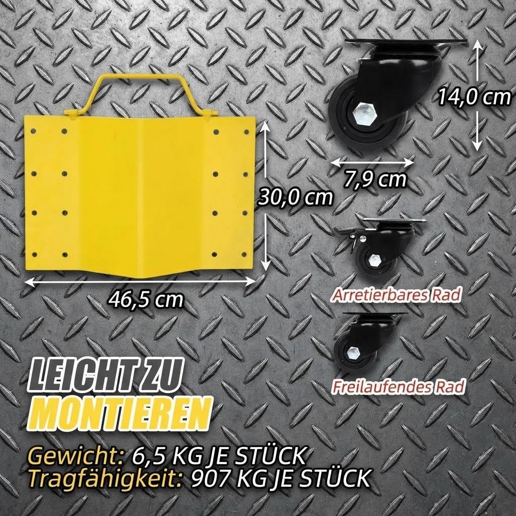 Auto Rangierhilfen Set 4tlg – Fahrzeug-Dolly Bis 3628 kg Tragkraft, 360° Drehbare Rollen, Mit Sicherheitsverriegelung, Rangierroller Für PKW, Motorrad, LKW & Boot, Werkstatt Garage, Gelb