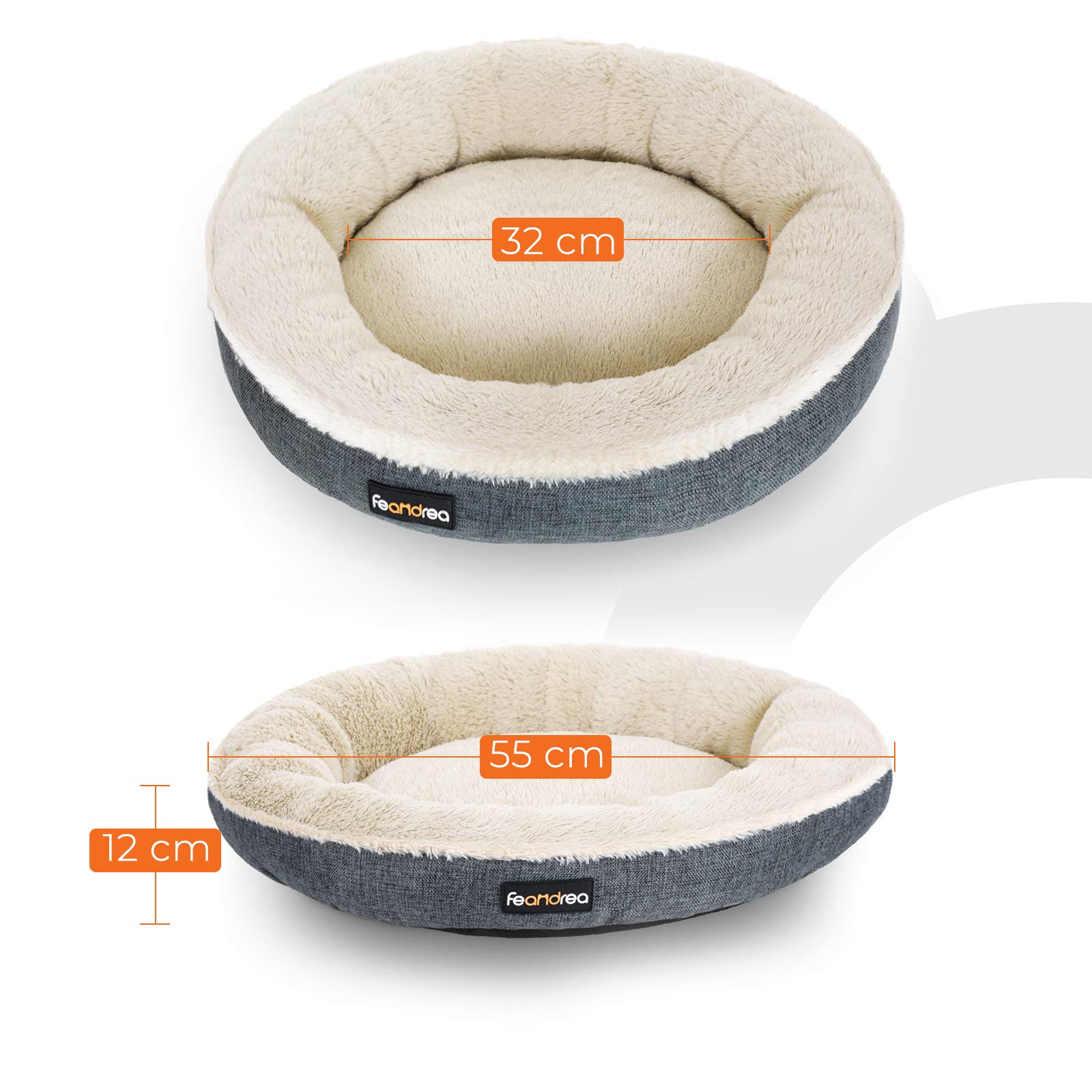 سرير قطط وكلاب من فيندريا، كنبة كلاب بتصميم دونات مستدير وقطر 55 سم، لون بني، PGW55C