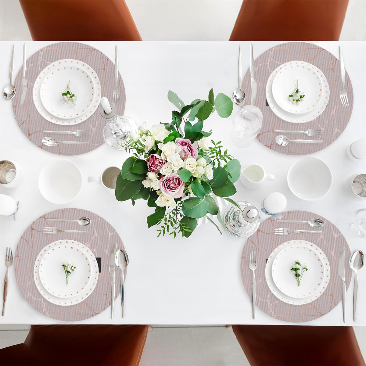 Lot de 6 sets de table ronds en marbre rose - Résistants à la chaleur - Faciles à nettoyer - Antidérapants - En PVC - Pour cuisine, salle à manger