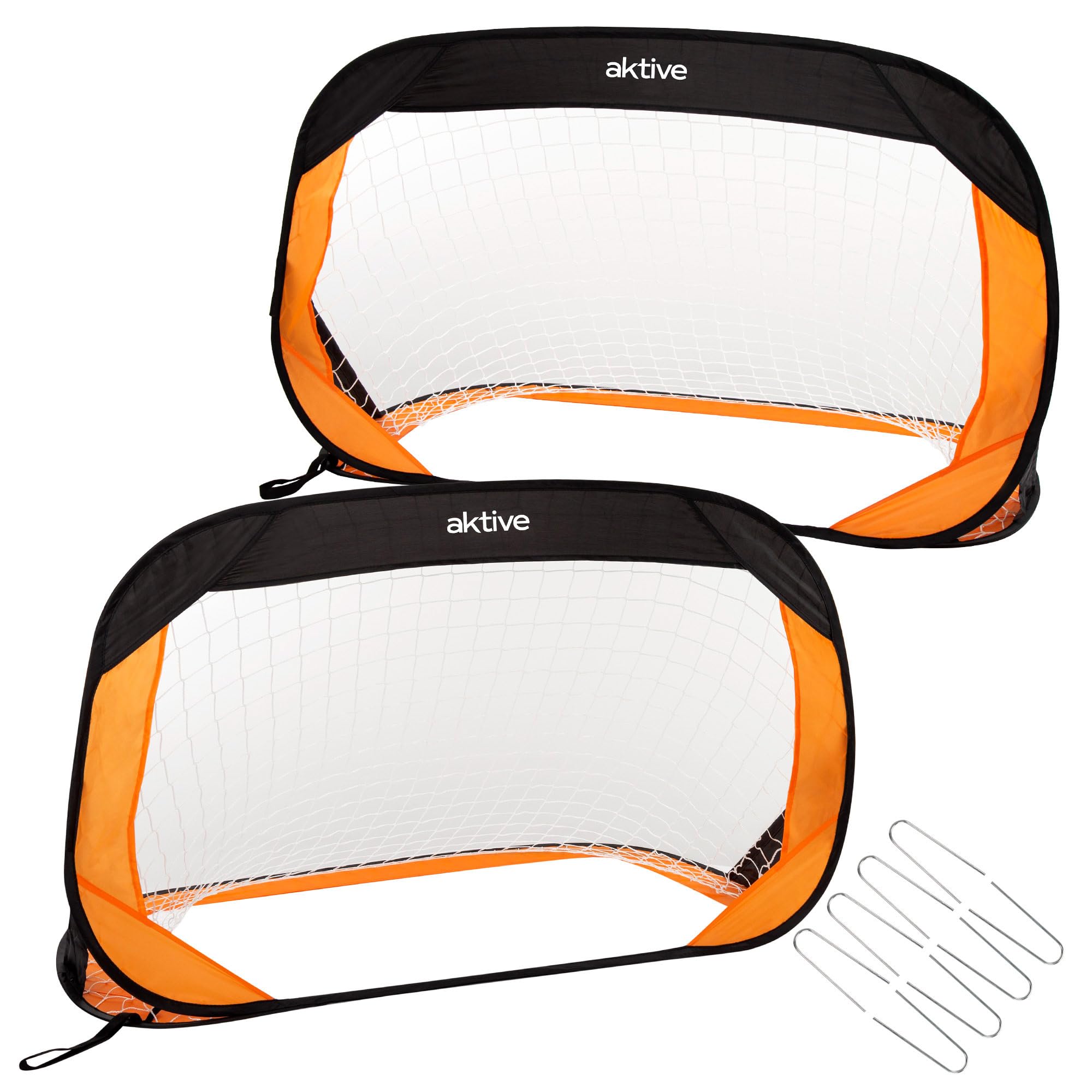 AKTIVE 54120 – Set of 2 Folding Football Goals for Children, Measures 120 x 80 x 80 cm, Easy Assembly, Black and Orange, Portable Outdoor Game