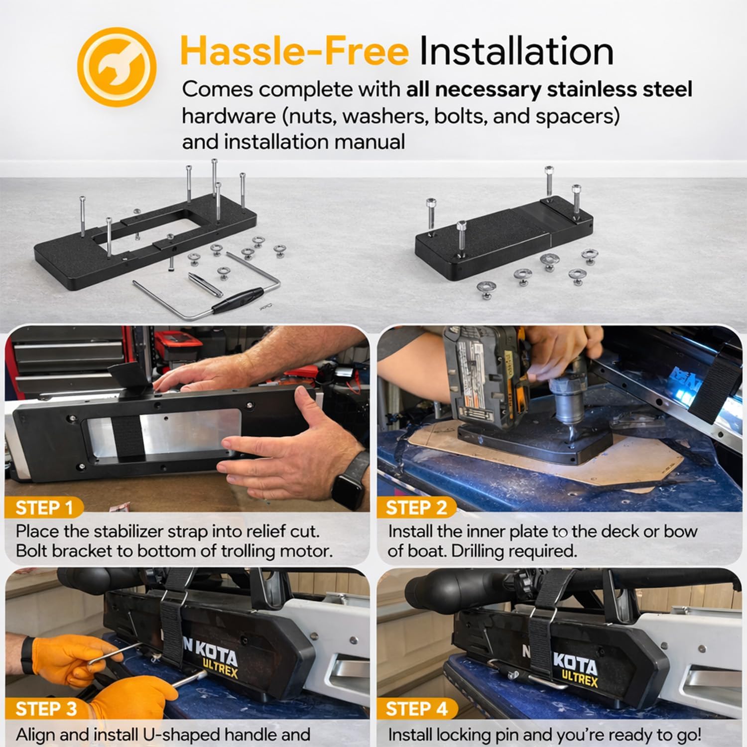 1854023 MKA-23 for Minn Kota Quick Release Bracket Fits Ultrex Fortrex Maxxum Edge Trolling Motors, for All Terrain Bow Mount, for Minn Kota Trolling Motor Mount