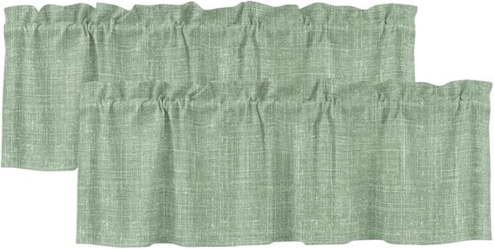 Valances for Windows 2 Pack, Sage Green Valance Curtains for Living Room/Bedroom/Kitdchen Windows, Farmhouse Vintage Green Solid Color Modern Rod Pocket Window Treatment Valances 60x18 Inch