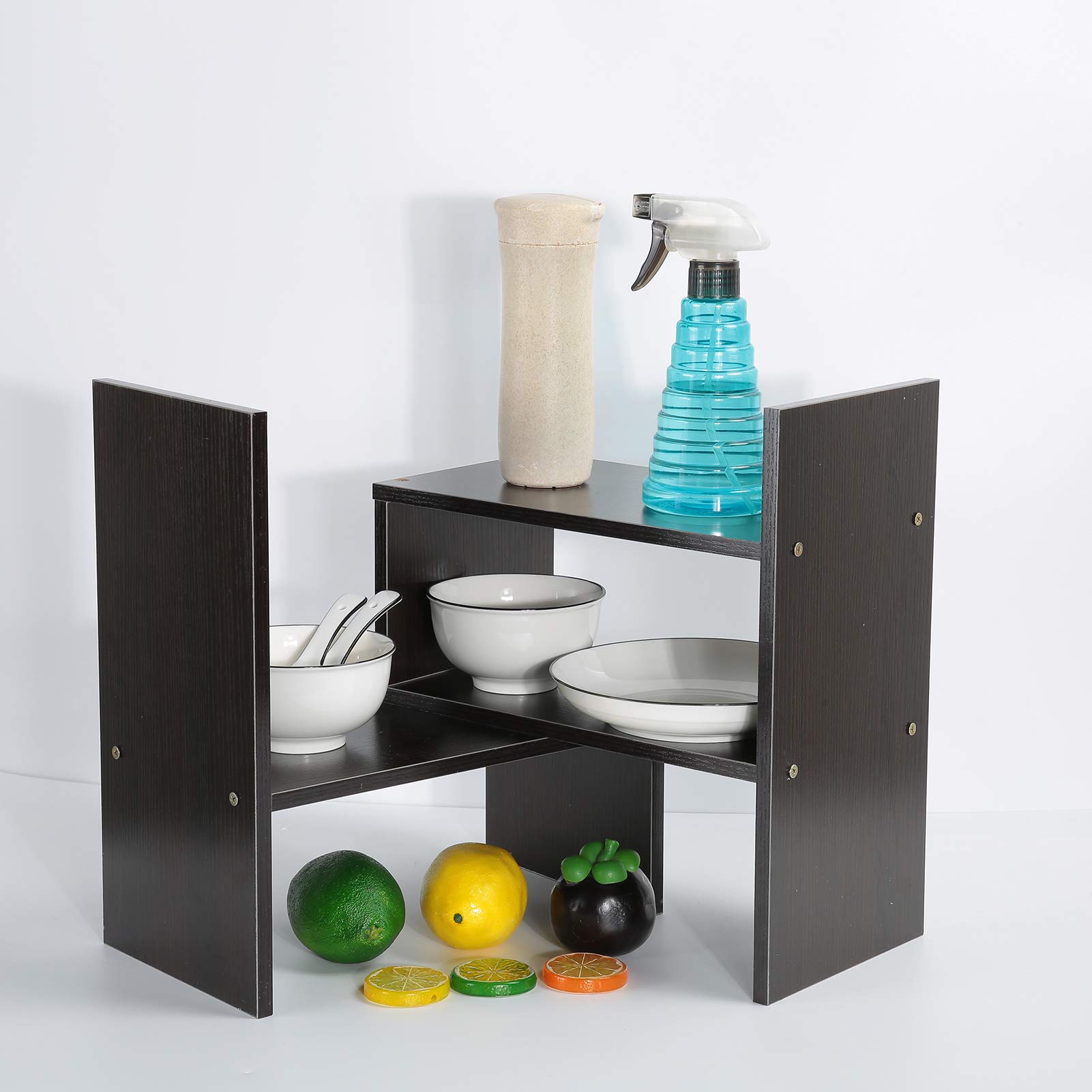 Étagère de Rangement de Bureau Réglable, Organisateur de Comptoir, Bibliothèque pour Livres, Fournitures de Bureau avec Assemblage Facile (Noyer Noir)