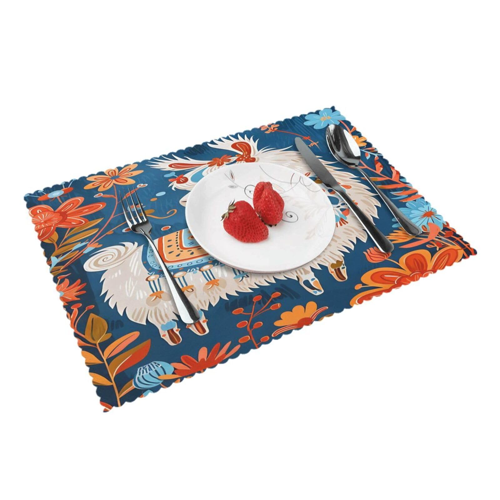 Boho-Chic Llama Placemats Set of 4 Print Table Mats Place Mats Table Decor for Kitchen Dining 12X18 in