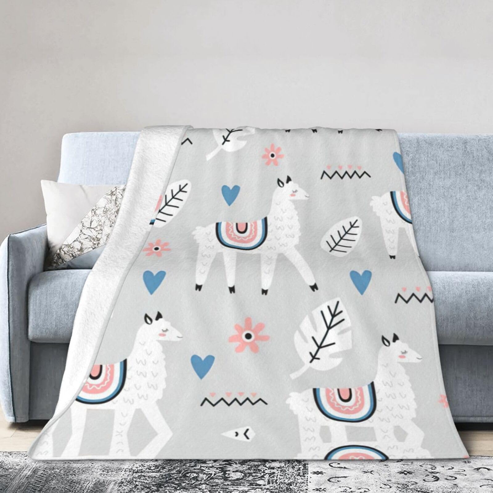 Uusnwaa Soft Cosy Fleece Warm Throw Alpaca Print Blanket