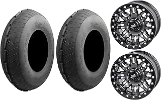32x10-15 (Ribbed) Sand Lite ATV/UTV Front Tire and Wheel kit on 4/156 Tusk Teton Beadlock Wheels 15x7 5.0 + 2.0 Gun Metal/Black