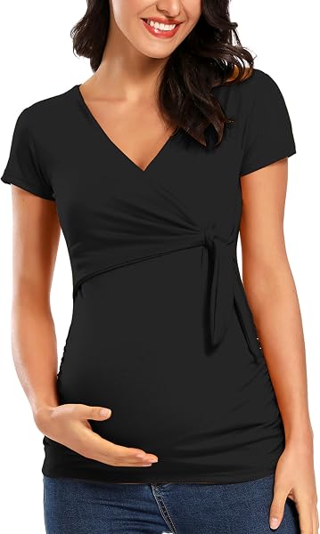 Love2Mi Damen Stillshirt Kurzarm Umstandsshirt Umstandsmode V-Neck Schwangere Nursing Tops - 3