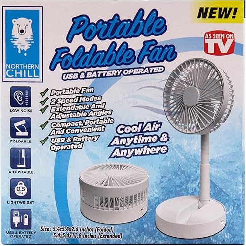 Northern Chill - Ventilador plegable portátil de plástico blanco giratorio, ajuste silencioso, mediano