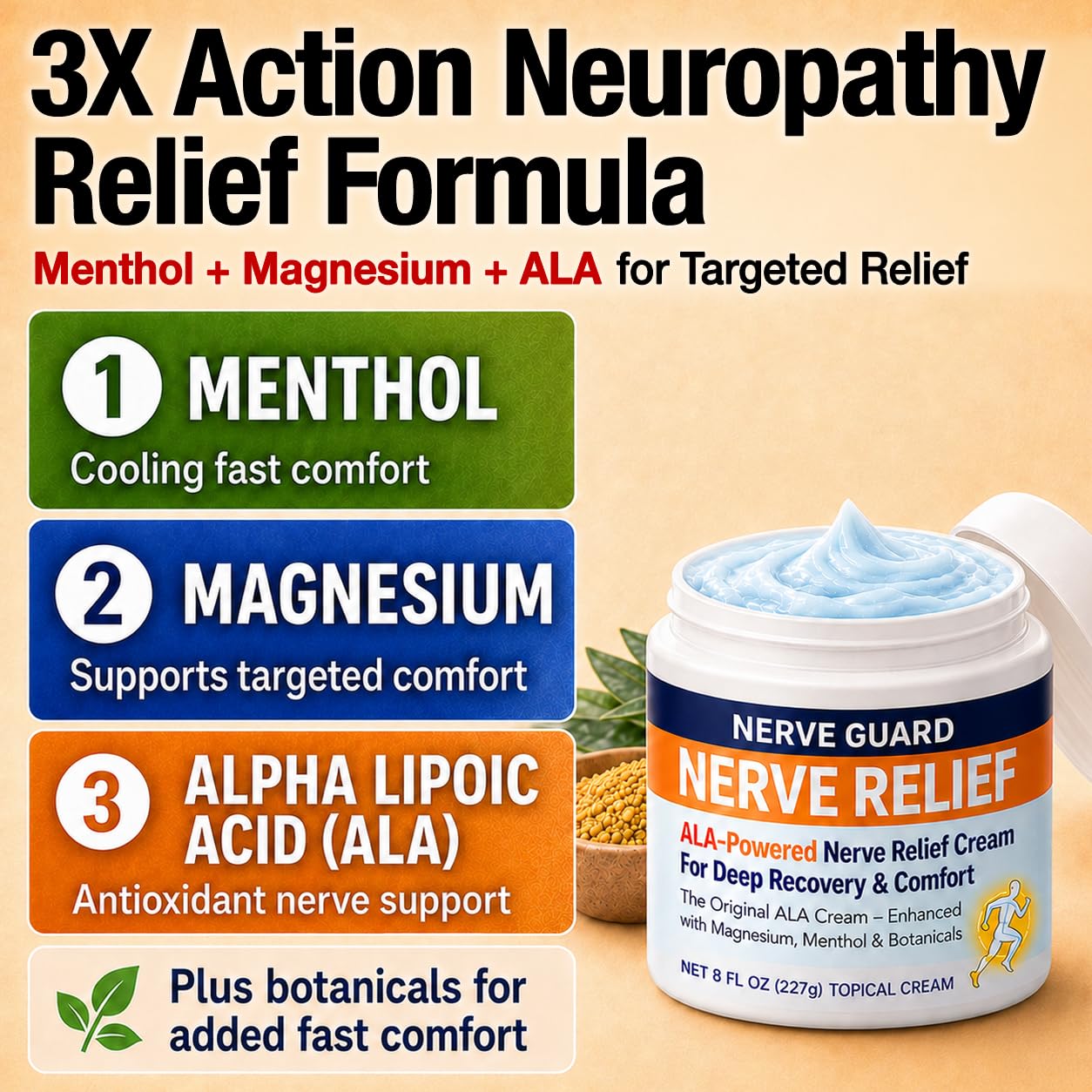 Neuropathy Nerve Relief Cream – Maximum Strength XL 8 oz – Menthol 3.7% + Magnesium Chloride 2% + Alpha Lipoic Acid (ALA), Fast-Acting for Feet Hands Legs & Back – Non-Greasy, Fast Absorbing – XL 8 oz — Amazon image 5