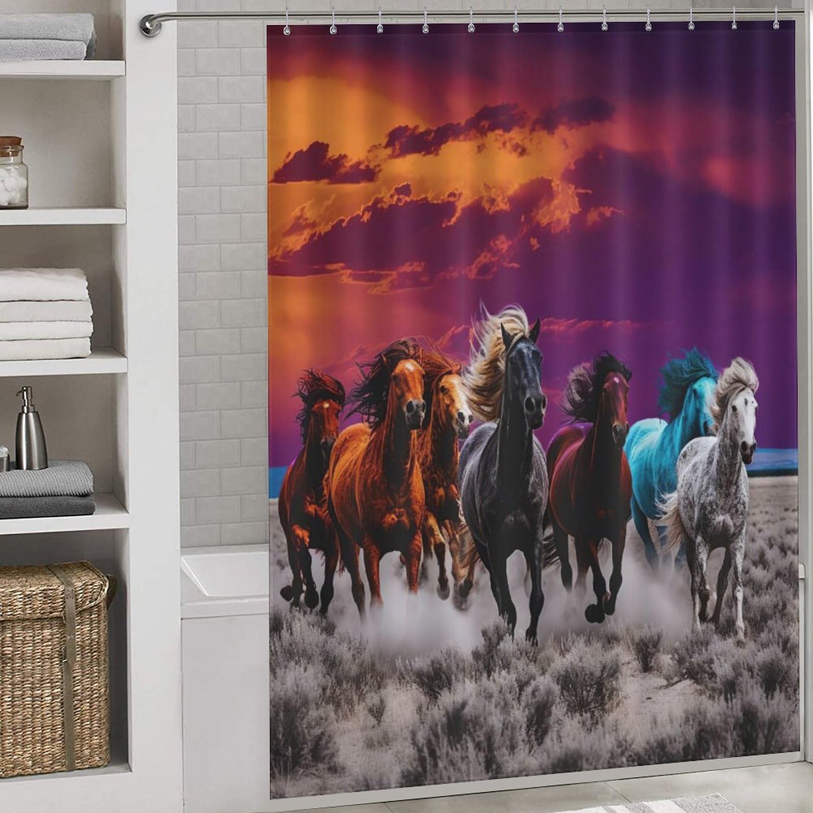 Rideau de douche cheval polyester imperméable baignoire angle 168x183