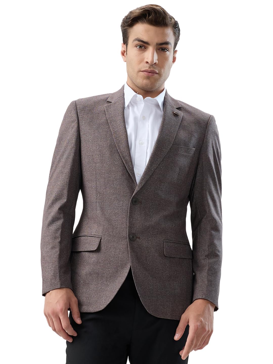 Men Super Slim Fit Solid Pattern Terylene Rayon Spandex Blend Notch Lapel Full Sleeve Formal Blazer-image-27