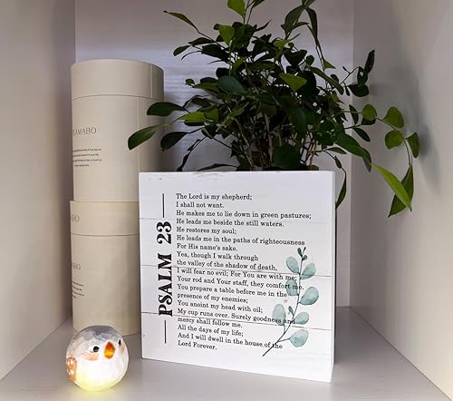 Miniatura 4 de Christian Scripture Salmo 23 Letrero Caja de madera para escritorio, versículo bíblico inspirador, decoración de mesa para el hogar y la sala de