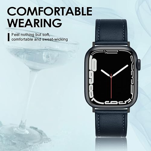 Vista 130 de Correa de cuero compatible con correas de Apple Watch de 1.811 in, 1.772 in, 1.732 in, 1.654 in (Serie 1/2/3) para hombres y mujeres, correa de Azul
