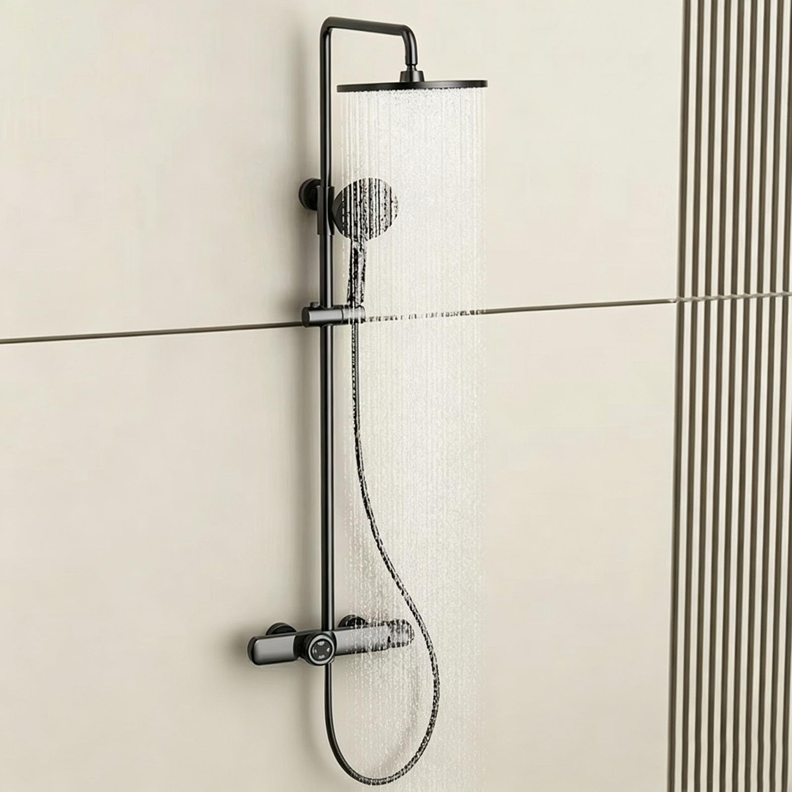 Doccia Bagno Completa con Miscelatore Grigio Canna di Fucile | Soffione Doccia Rotondo Regolabile Asta Doccia Regolabile in Altezza, Maniglia Singola