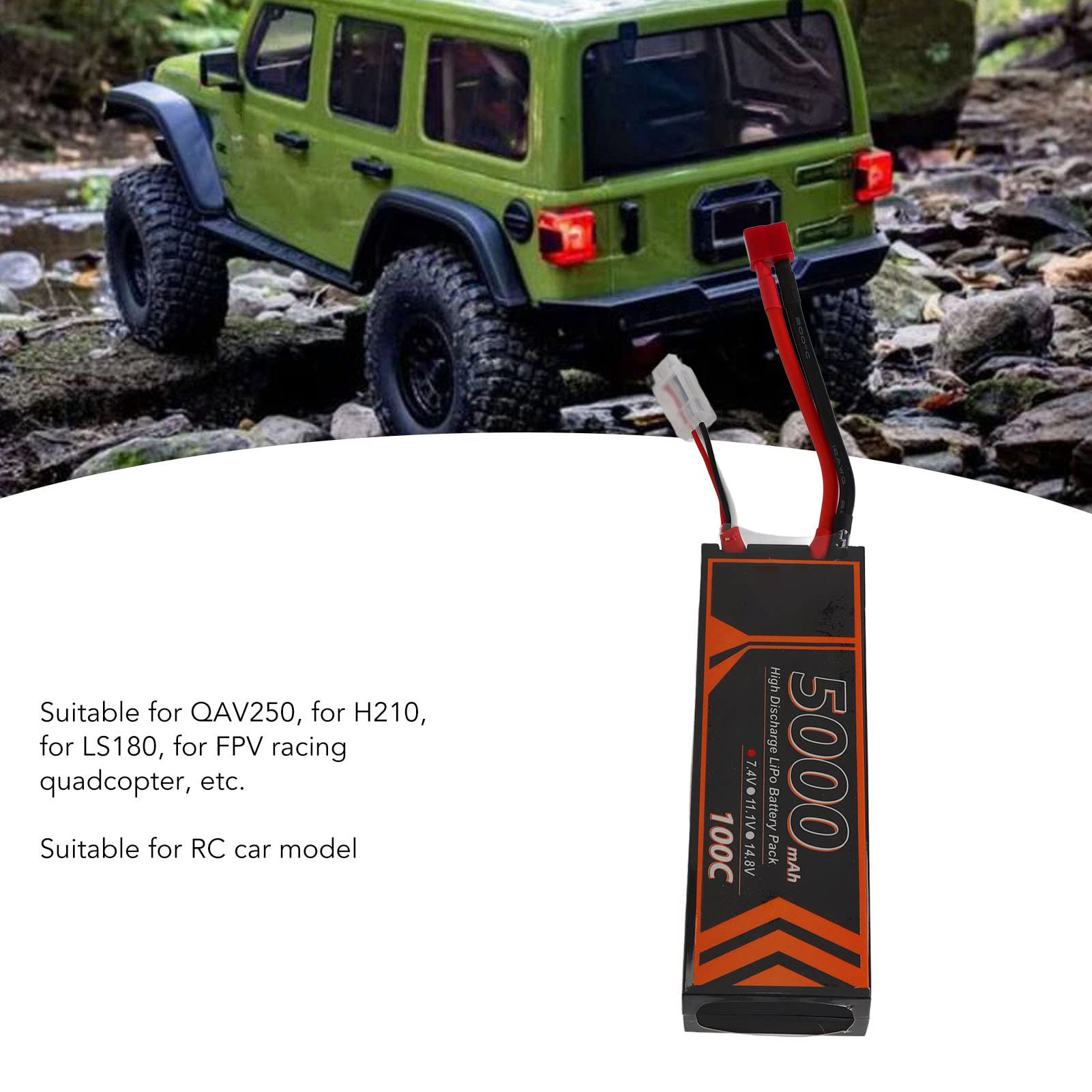KKPLZZ Batteria Lipo RC 7,4 V 5000 MAh 2S 100C, Lipo Rigida con Spina