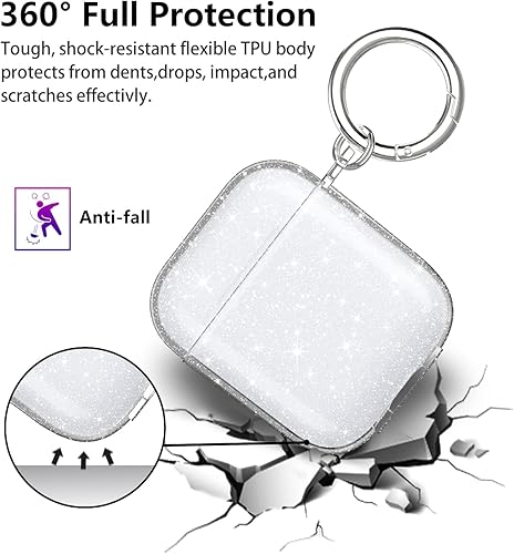 Miniatura 4 de Funda para Airpods con purpurina transparente, funda transparente brillante para funda de Airpod, protección completa a prueba de golpes, TPU suave,