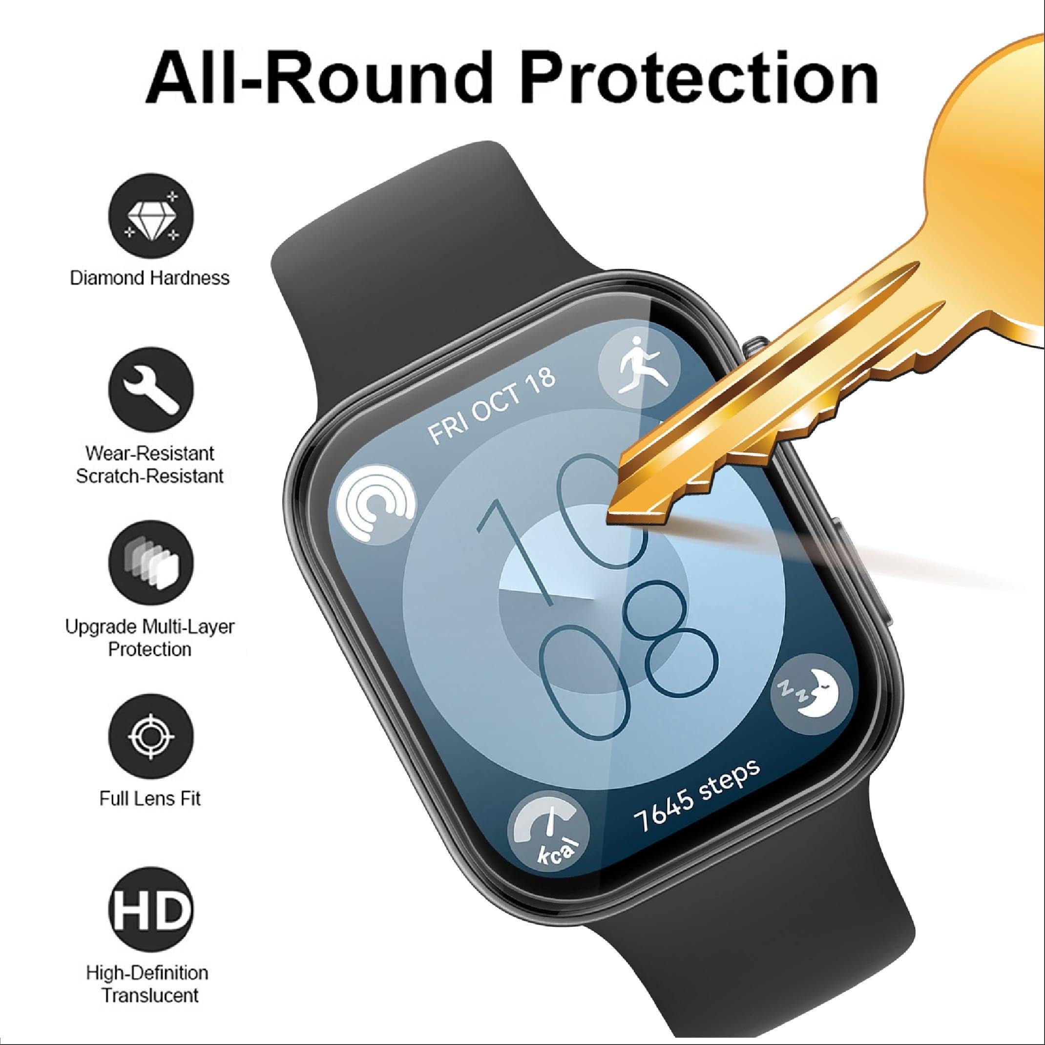 GIOPUEY 3 Pezzi Pellicola Protettiva per Huawei Watch Fit 3/Fit 4, [Piena Copertura] Materiale omposito Protezione Pellicola [Anti-graffio] - Trasparente