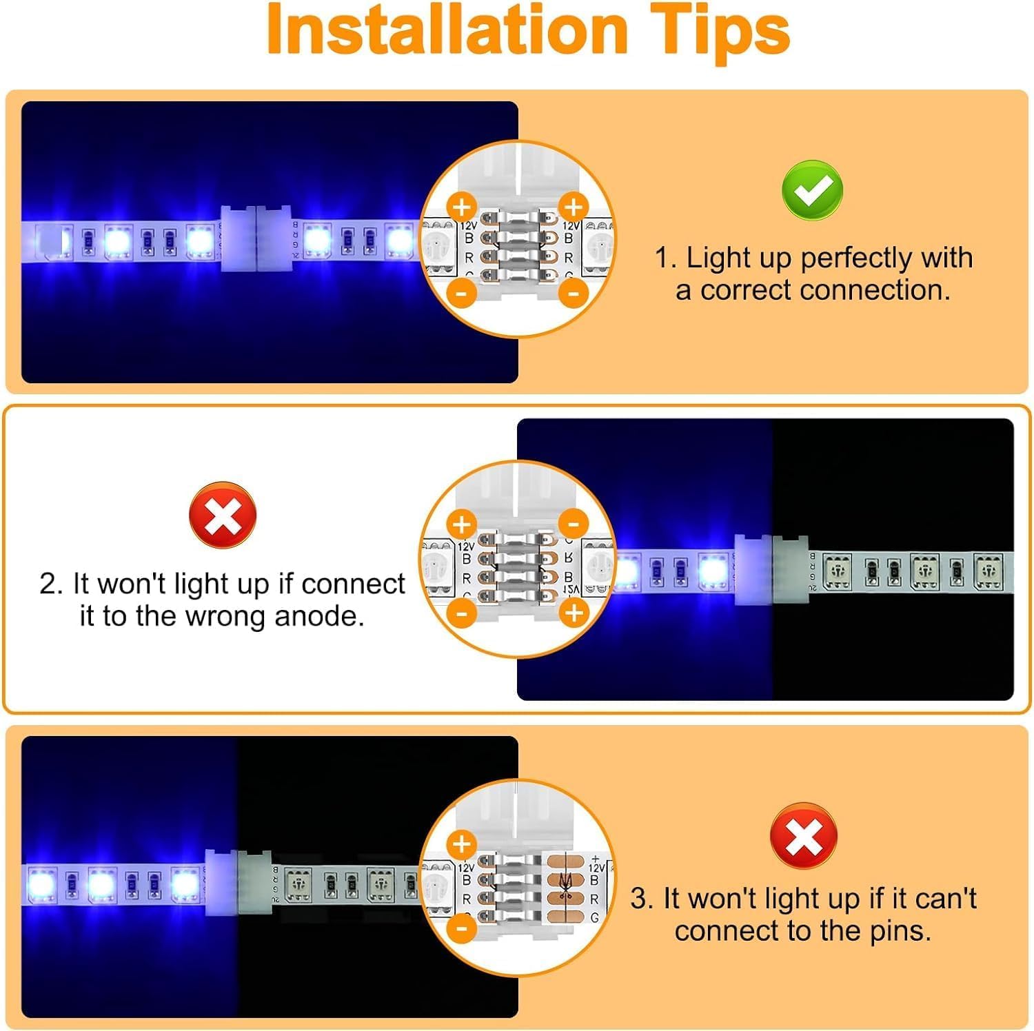 SHAOYAYAZHANG Pack of 10 4-Pin LED Connectors for LED Strip Lights 10 mm Wide Gapless LED Tape Light Clips Solderless Adapter Extension (4pin-10 mm) - Image 4