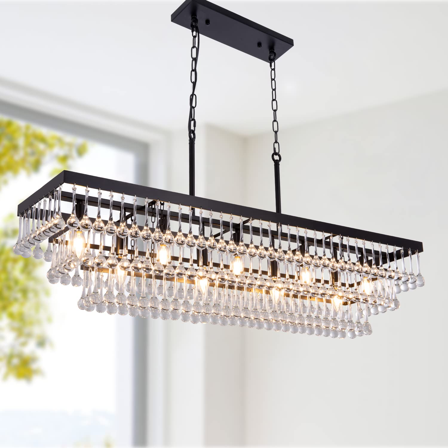 TOCHIC Crystal Chandelier,47.2 Inch Modern Rectangle Dining Room ...
