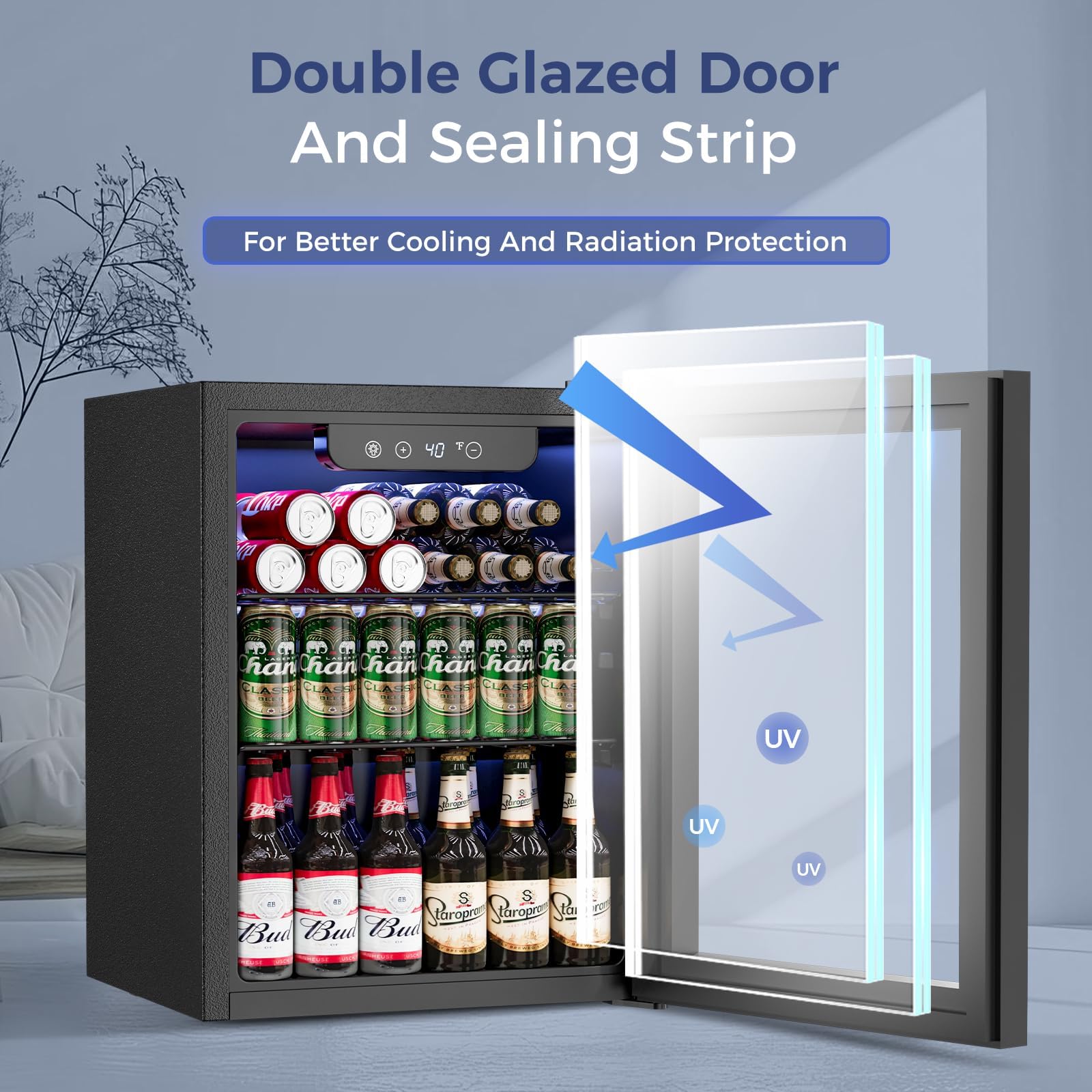 Feelfunn Beverage Refrigerator Cooler - 16 Bottle 68 Can Mini Fridge With Glass Door, Soda Wine Beer Drink Fridge - Small Refrigerator For Office Home Bedroom Dorm Bar, 1.7 Cu.Ft, Black on Fridge.com - View 4