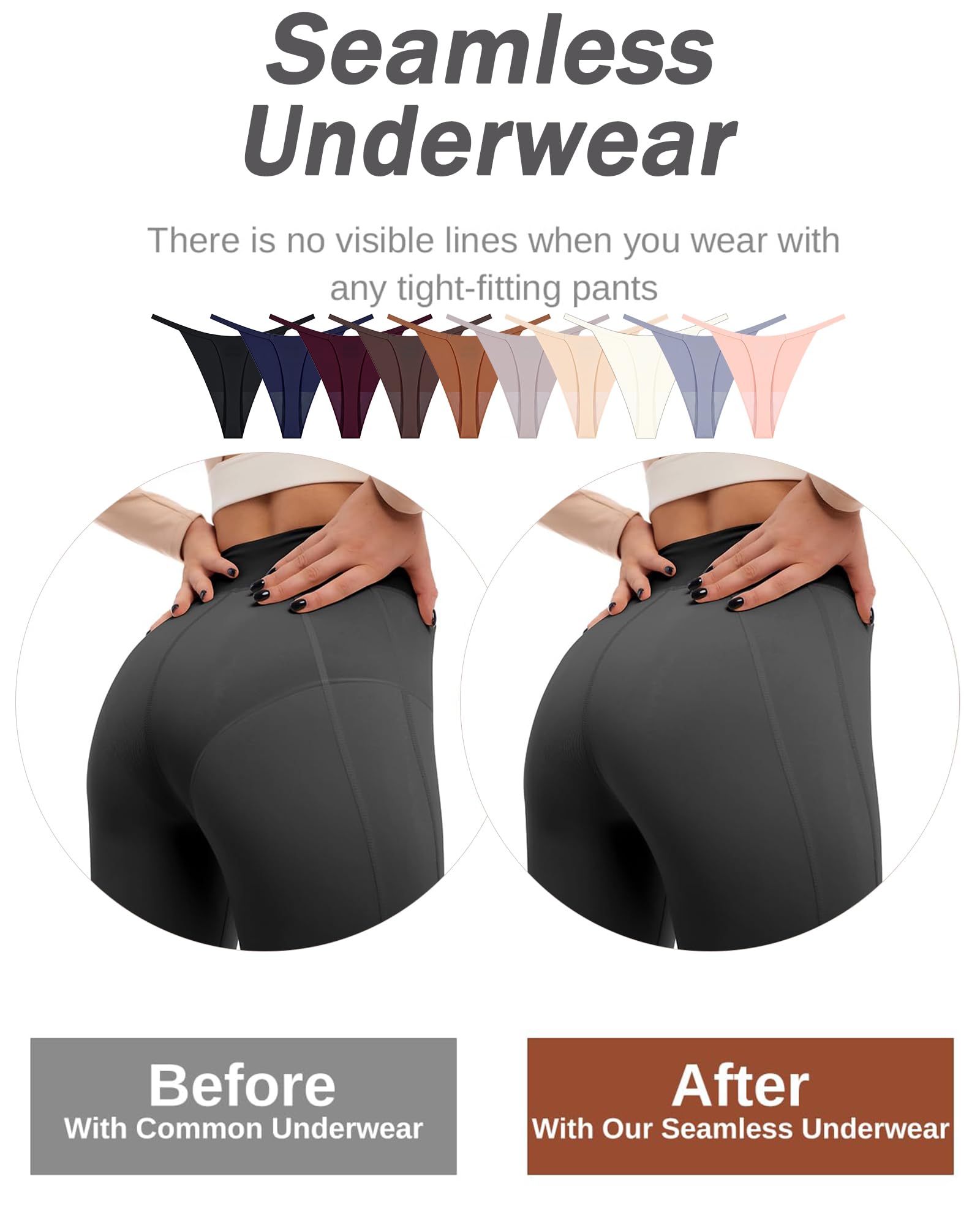 UNDER THE SEA 10 Pack G String Thongs for Women Seamless Underwear Low Rise No Show Thong Stretch Womens Panties Sexy XS-XL