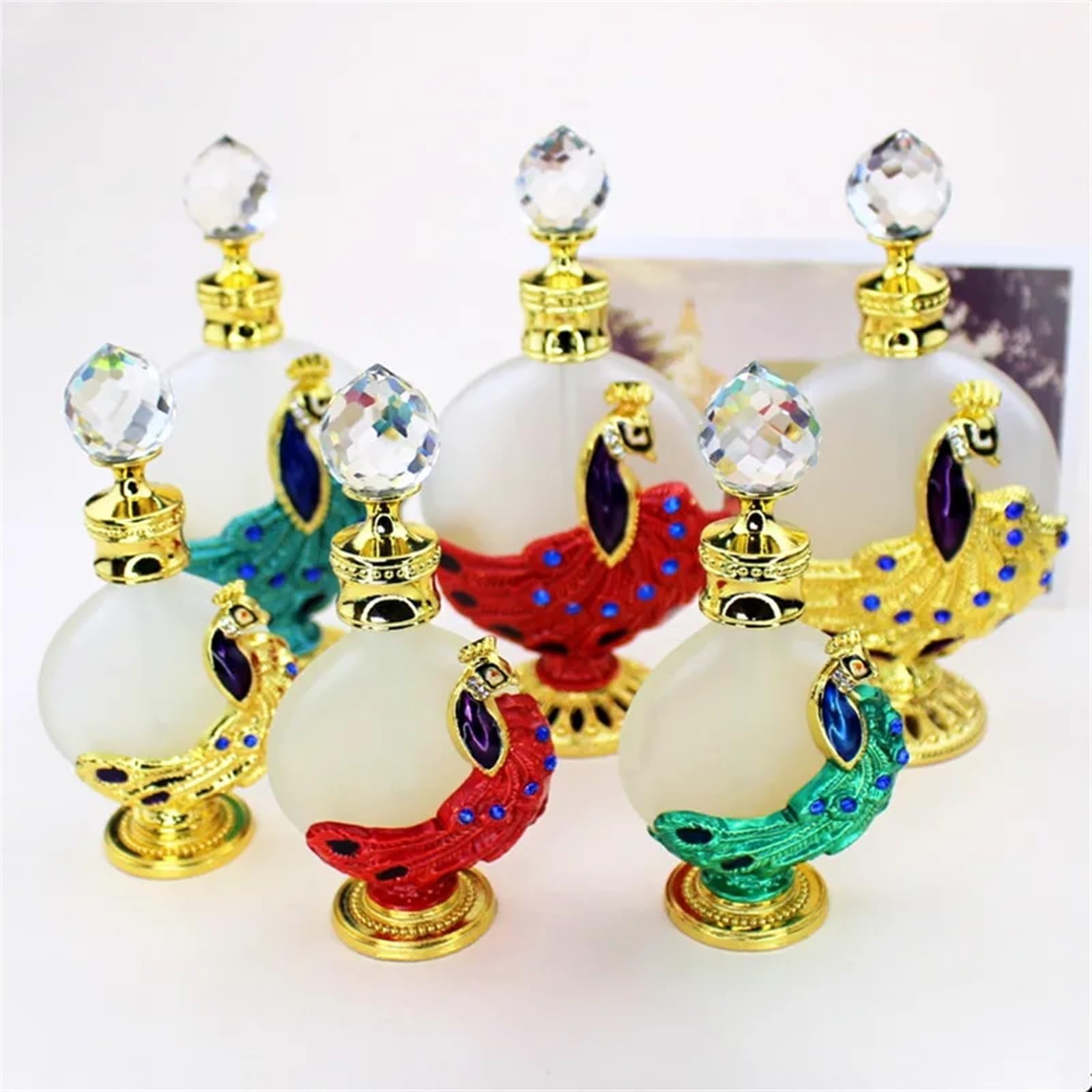 Rozpylacz do perfum, 30ml Metal Peacock Perfume Atomizer With Glass Dropper Multicolor(Gold)