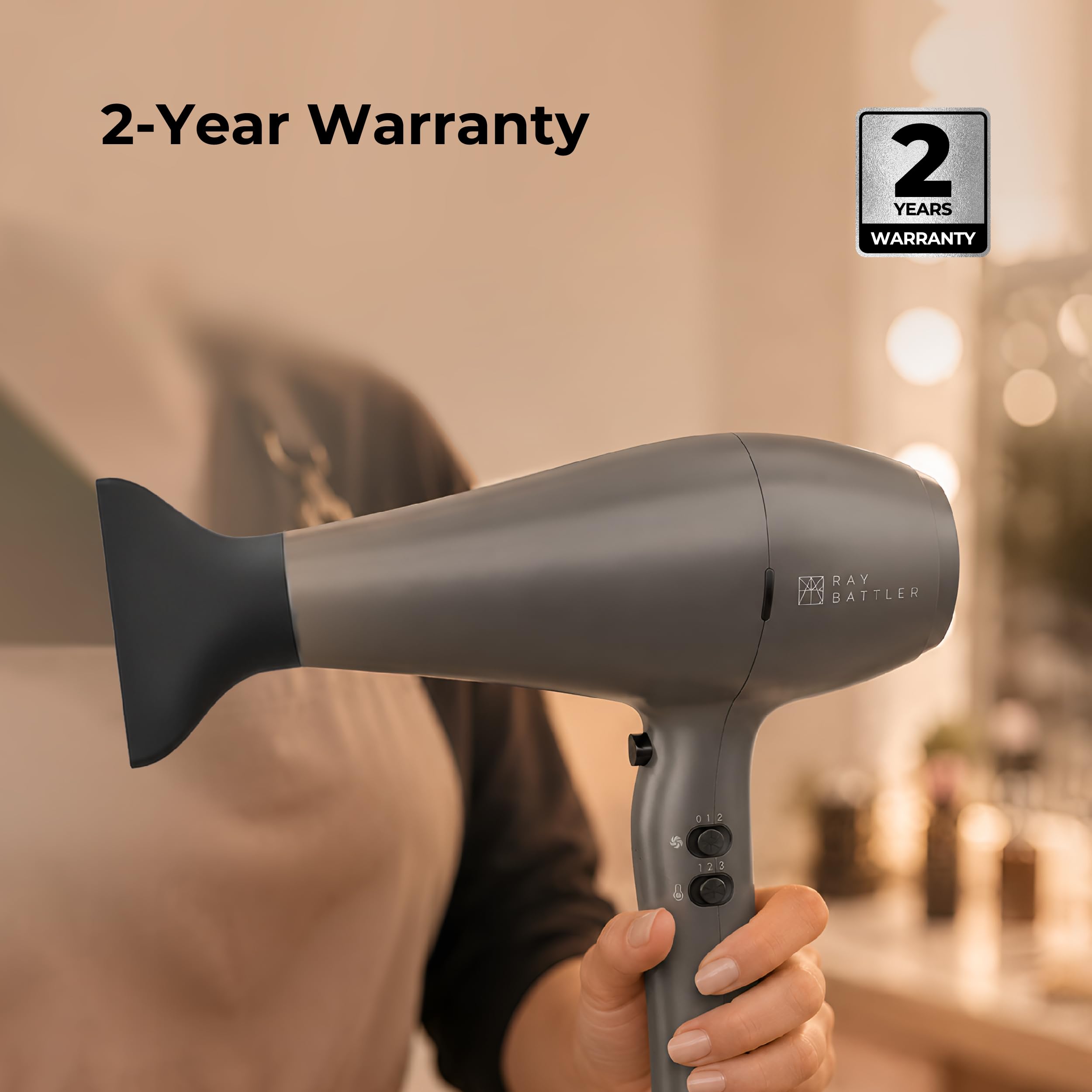 Suszarka do włosów z dyfuzorem, 2600 W, z silnikiem AC, 3 poziomy temperatury, 2 poziomy powietrza, funkcja zimnego powietrza, zdejmowany filtr powietrza, 2 dysze do stylizacji, kabel 2,5