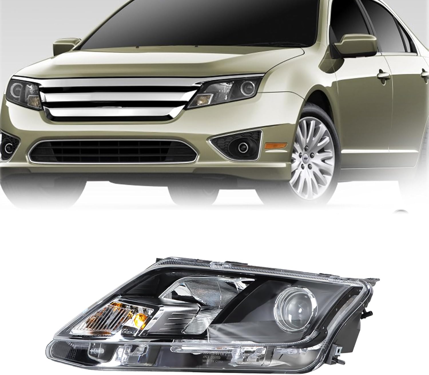 WFLNHB Driver Side Headlight Assembly Replacement for Fusion 2010-2012 Headlamp Halogen Projector Chrome Clear FO2502273 9E5Z13008B