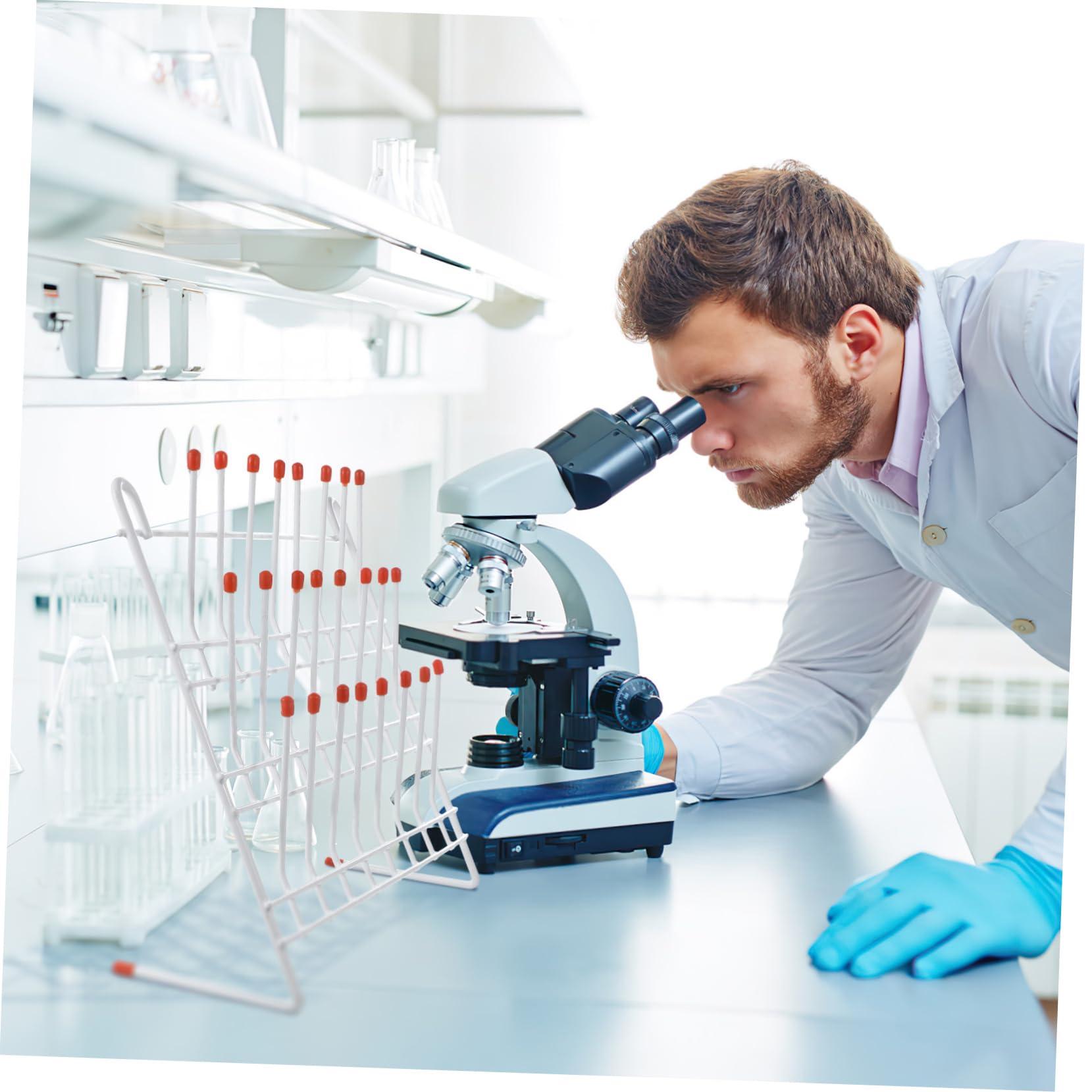 Ciieeo Séchoir à Tubes de Laboratoire en Métal Blanc, Support Pratique 24 Positions pour Sécher et Organiser les Tubes à Essai, Usage en Laboratoire