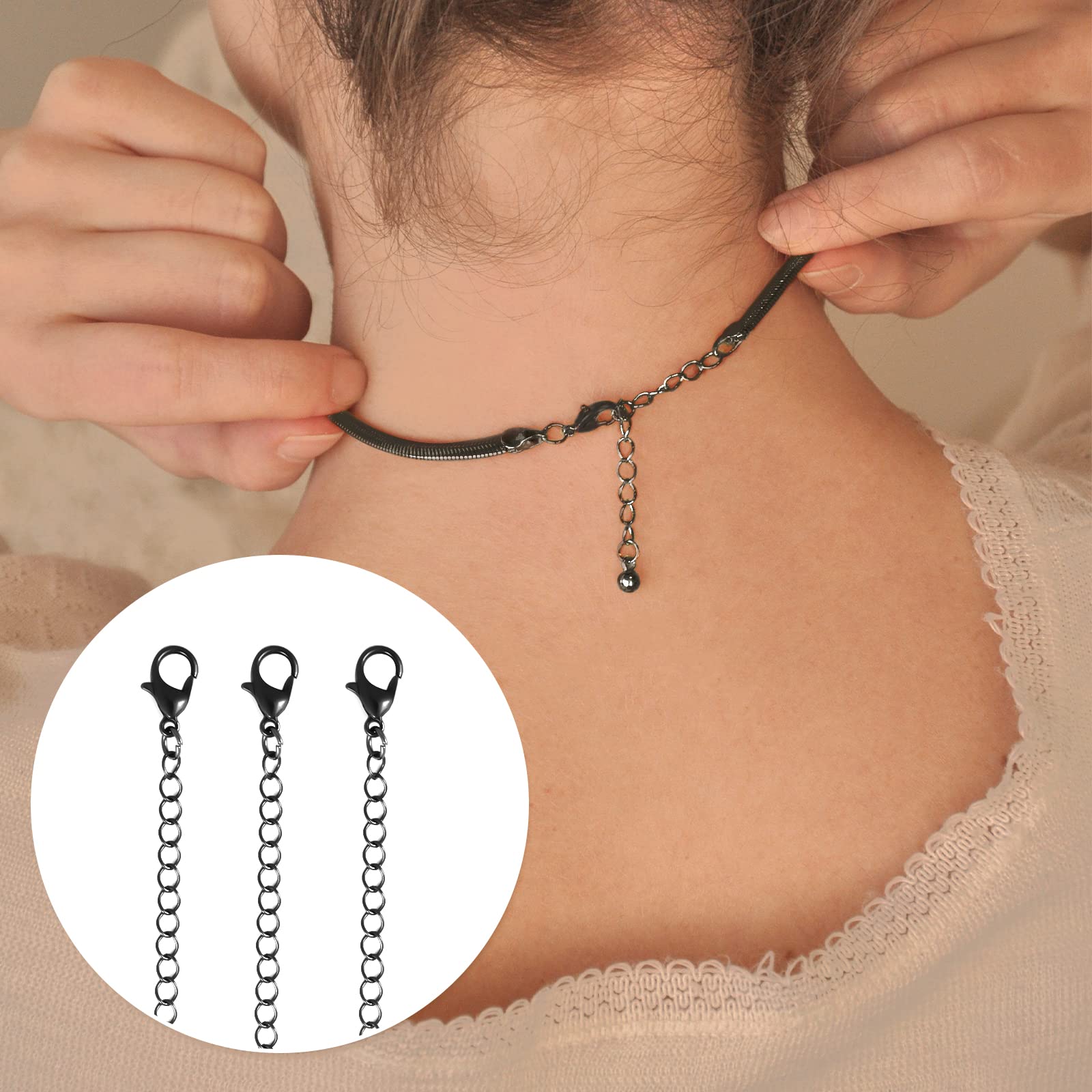 8 sztuk Jewelry Extender Chain, Rozmiar 4 Extension for Necklace Chain Lancuszek Przedluzajacy do Tworzenia Bizuterii Naszyjnik Bransoletka Obraczka (Czarny)