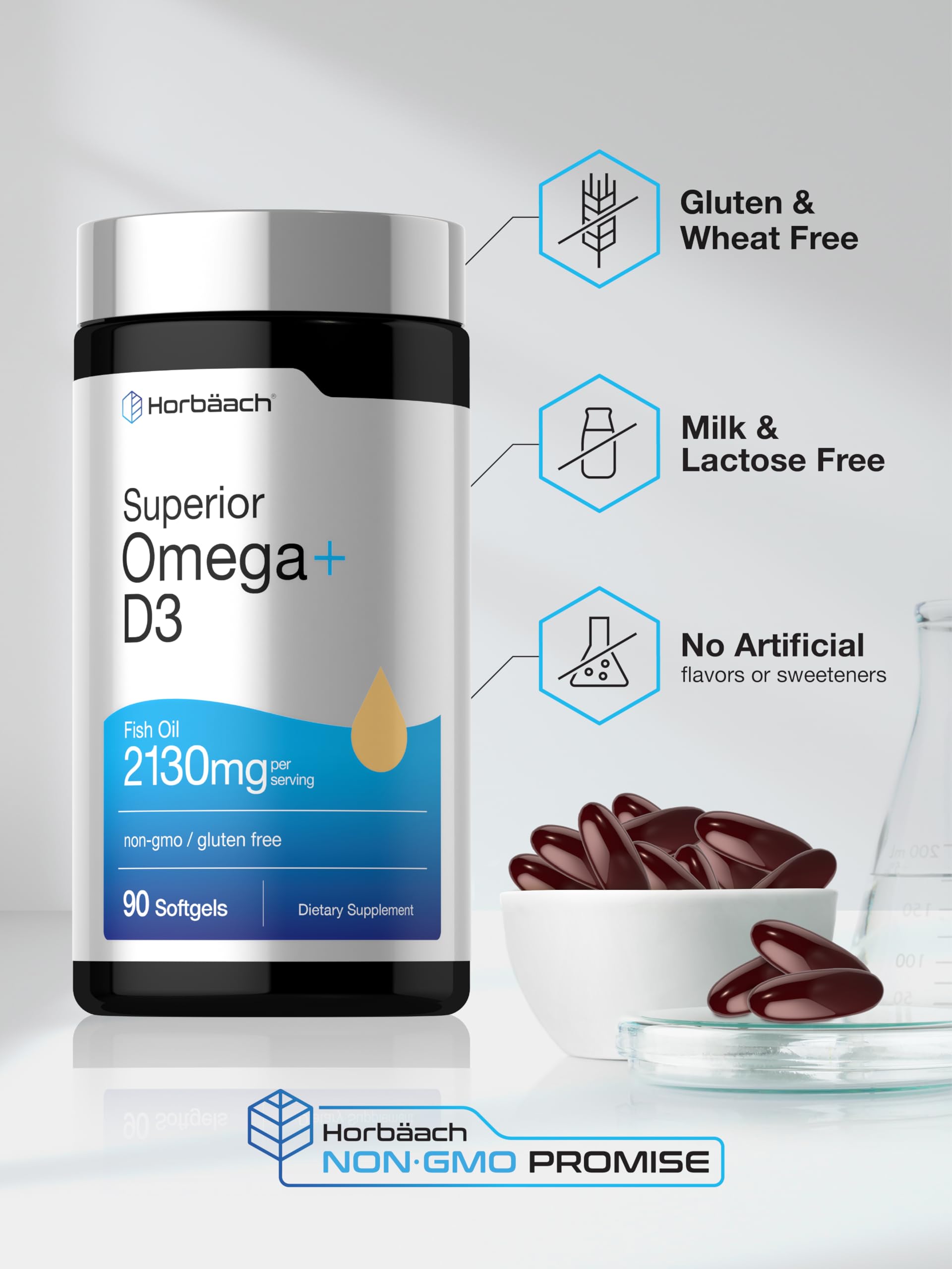 Horbäach Omega + D3 | 90 Softgels | Purified Fish Oil | 2130mg — Amazon image 5