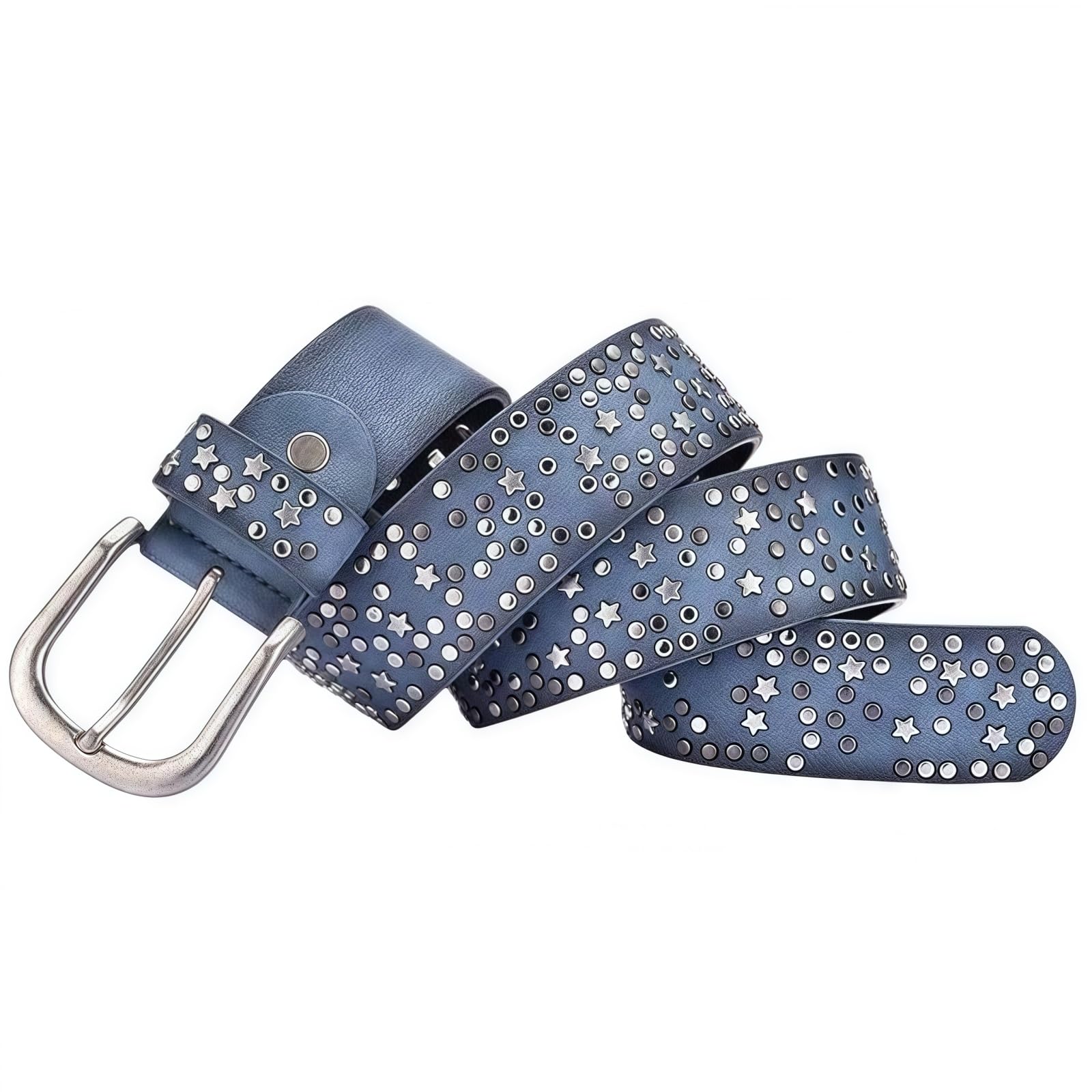 Ulalaza Women Leather Belt ，Hollow Diamonds Rivets Waistband with Alloy Buckle Hollow Leather Belts
