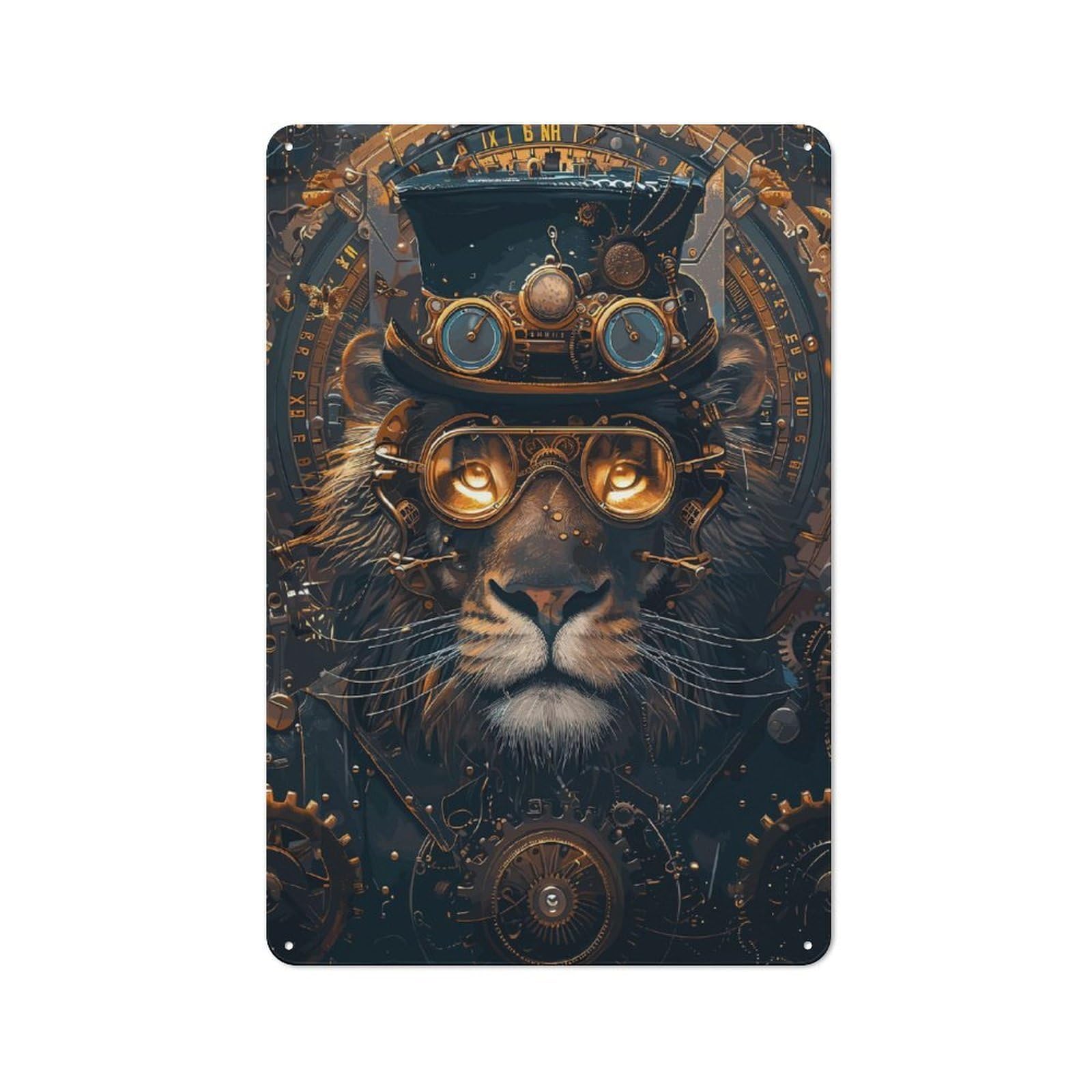 Junmoney Style-18 Country Metal Sign With Steampunk Animal Lion Design 30X20cm, Barn Style Rustic Kitchen Decor For Farmhouse Kitchen, Pantry Or Dining Area