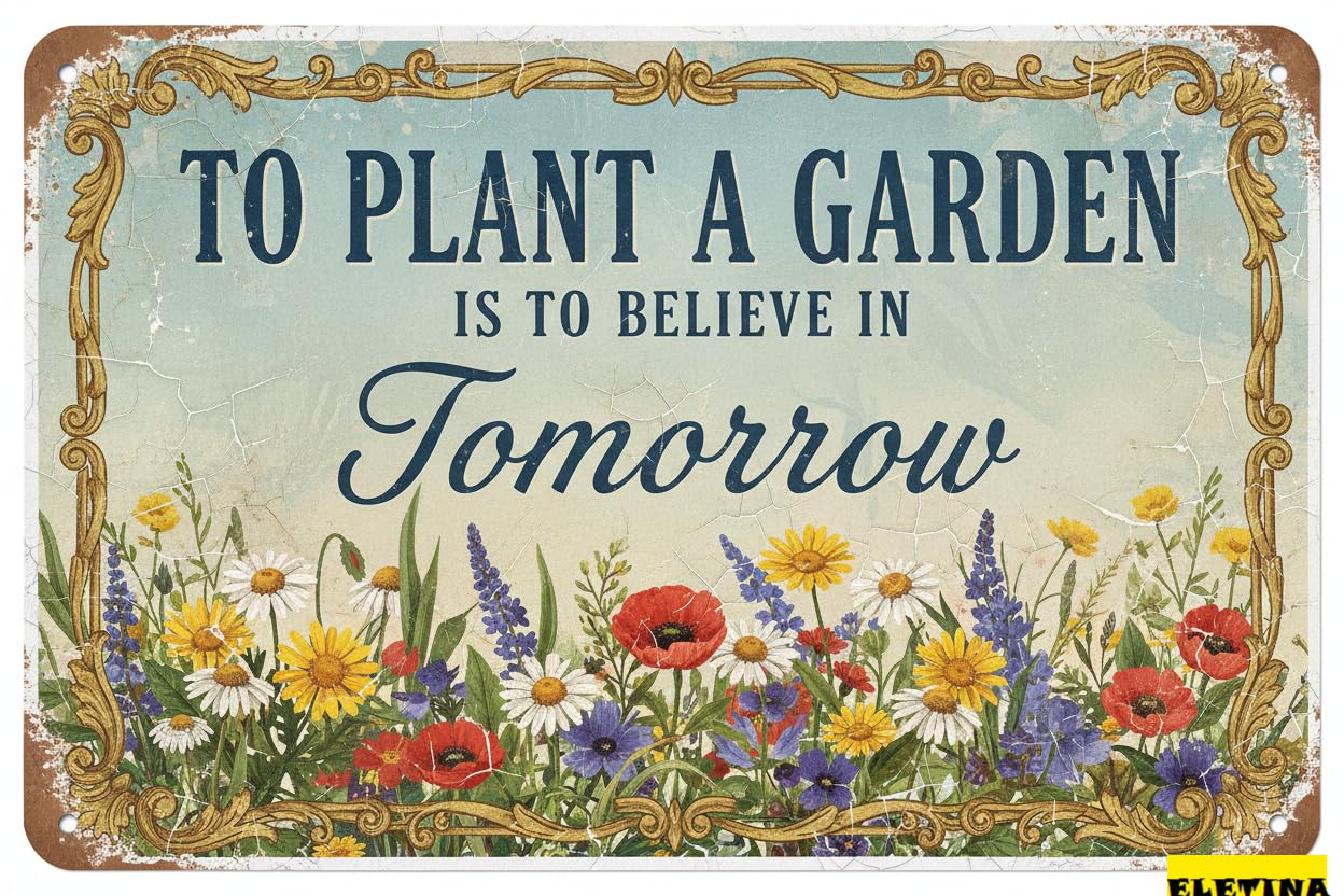 Personalized Sign for Man Cave Vintage Gardening To Plant A Garden Is To Believe Tomorrow Tin Home Bedroom Outdoor Yard Greenhouse Living Room Backyard Garden Decor 12x8 In Private Property Decorative