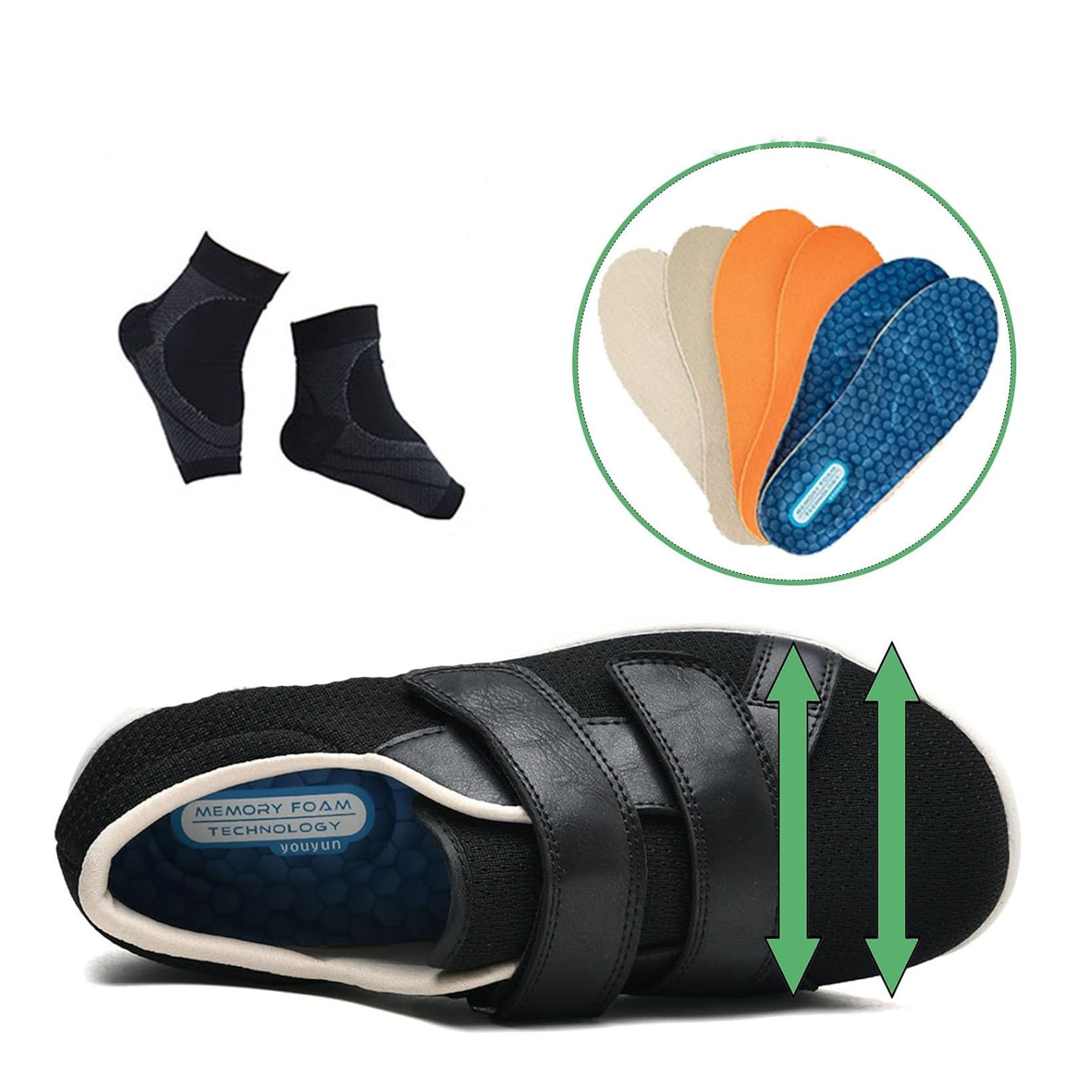 Męskie Buty Do Chodzenia Diabetyków, Buty Ortopedyczne Do Chodzenia Dla Osób Starszych Regulowane Łagodzące Ból I Obrzęk Stóp, Łatwe Zakładaniu Oddychające Osób Starszych, Dziadka