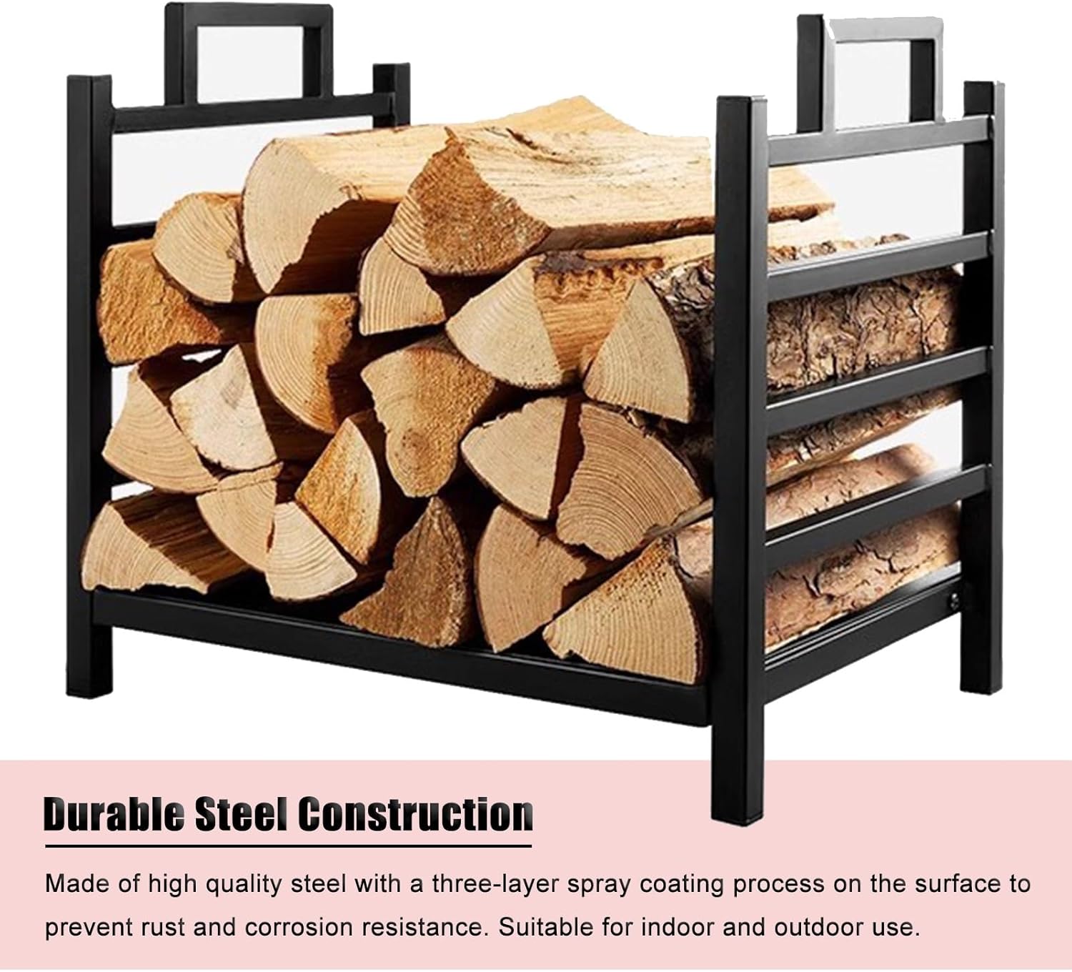 Log Holder Firewood Rack with Canvas Carrier Bag & Handles, Portable Removable Small Log Carrying Bag, 18 Inch Steel Firewood Holder Fireplace Storage Brackets