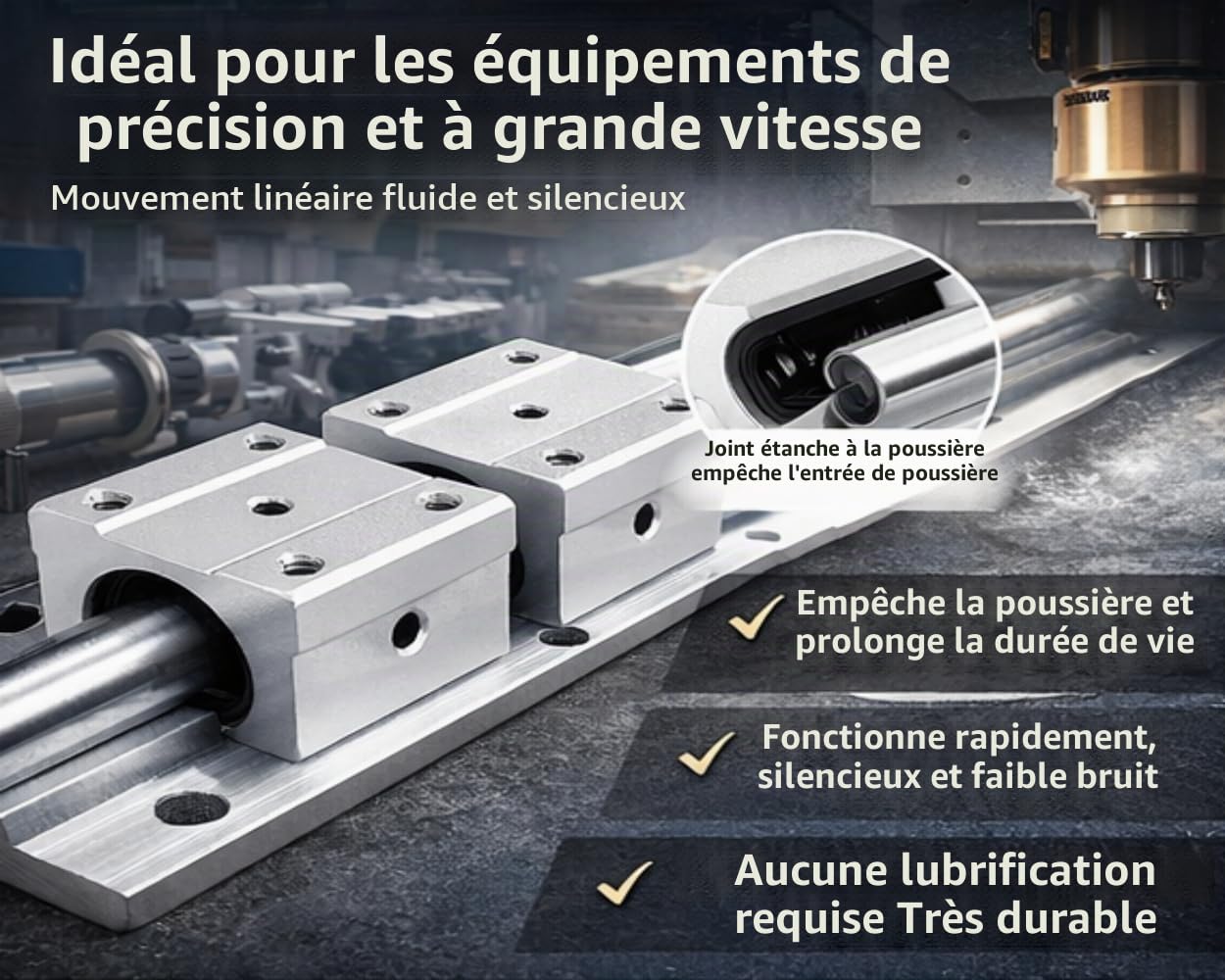 Roulements Linéaires SBR16UU 16mm, Aluminium, Silencieux Haute Vitesse, 4 Pièces, pour CNC et Machines de Découpe