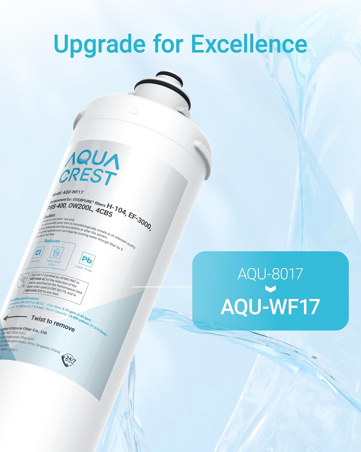 Condition photo showing New/Like New for aqua crest h-104 water filter replacement for pentair® everpure h-104 | compatible with pentair® everpure h-104, ev961211, ef-3000, pbs-400, 6to-bw, ev9262-71, nsf/ansi 42 certified,19000 gallons
