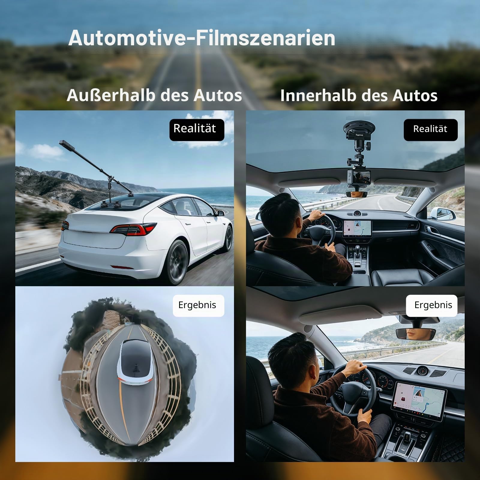 SMALLRIG Autohalterung für Insta360 X5/X4/X3, für DJI OSMO 360 / Action, für GoPro, Triple-Saugnapf-Halterung Kit mit 120 cm teleskopischem Selfie-Stick, Kugelkopf, Magic Arm Klemme, Adapter- 5843