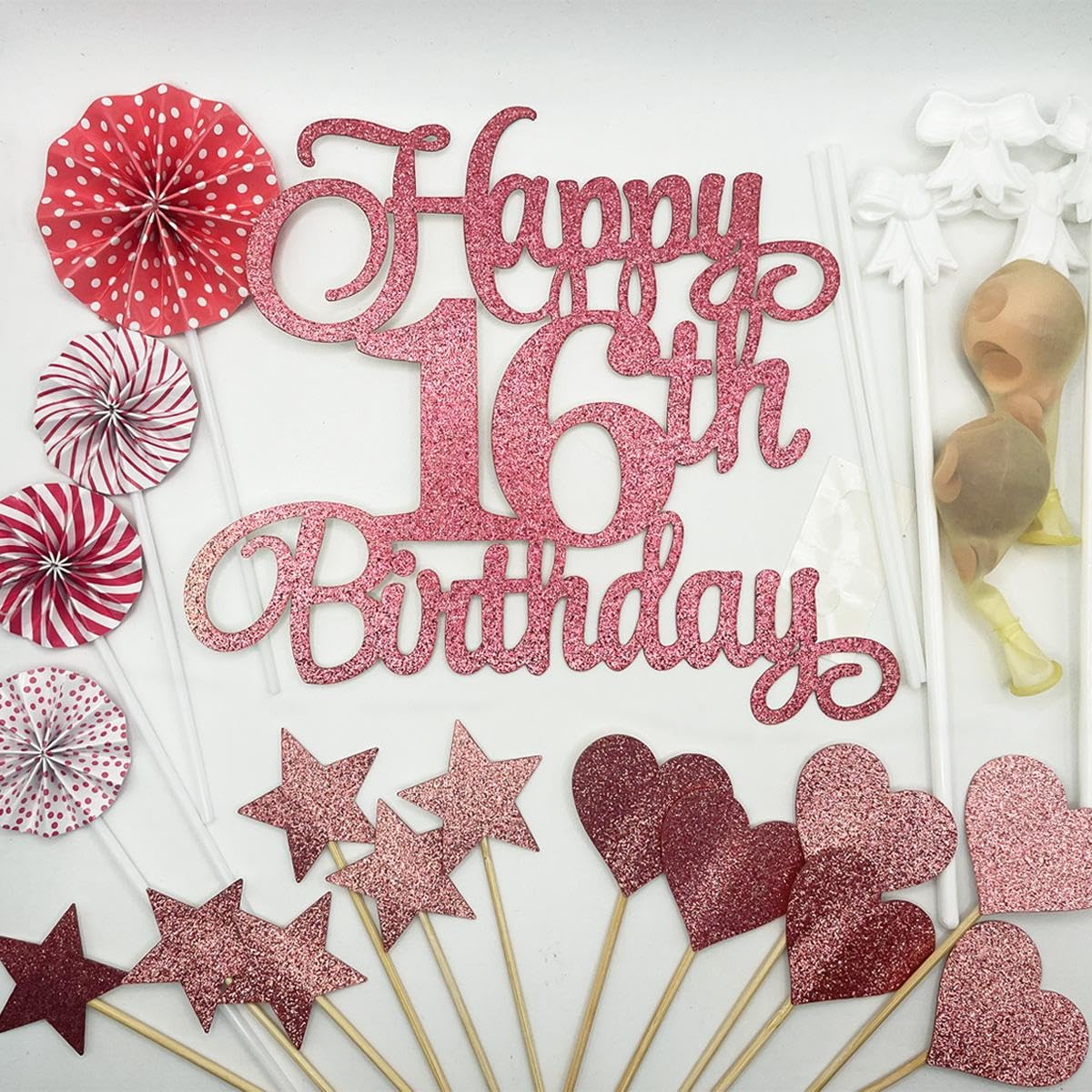 Decorazioni Festa Tema 12 Pezzi Centrotavola Happy 15th Birthday - Decorazioni Double Face Glitter Per Torta, Compleanno 15 Anni Topper Torta Glitter