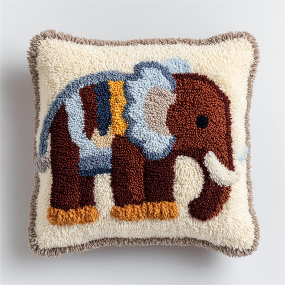 Kitquiver Animal DIY Latch Hook Kit Cartoon Elephant Latch Hook Kit Pillow DIY Rug Crochet Hook Cushion Making Kits with Preprinted Pattern Canvas 17x17In