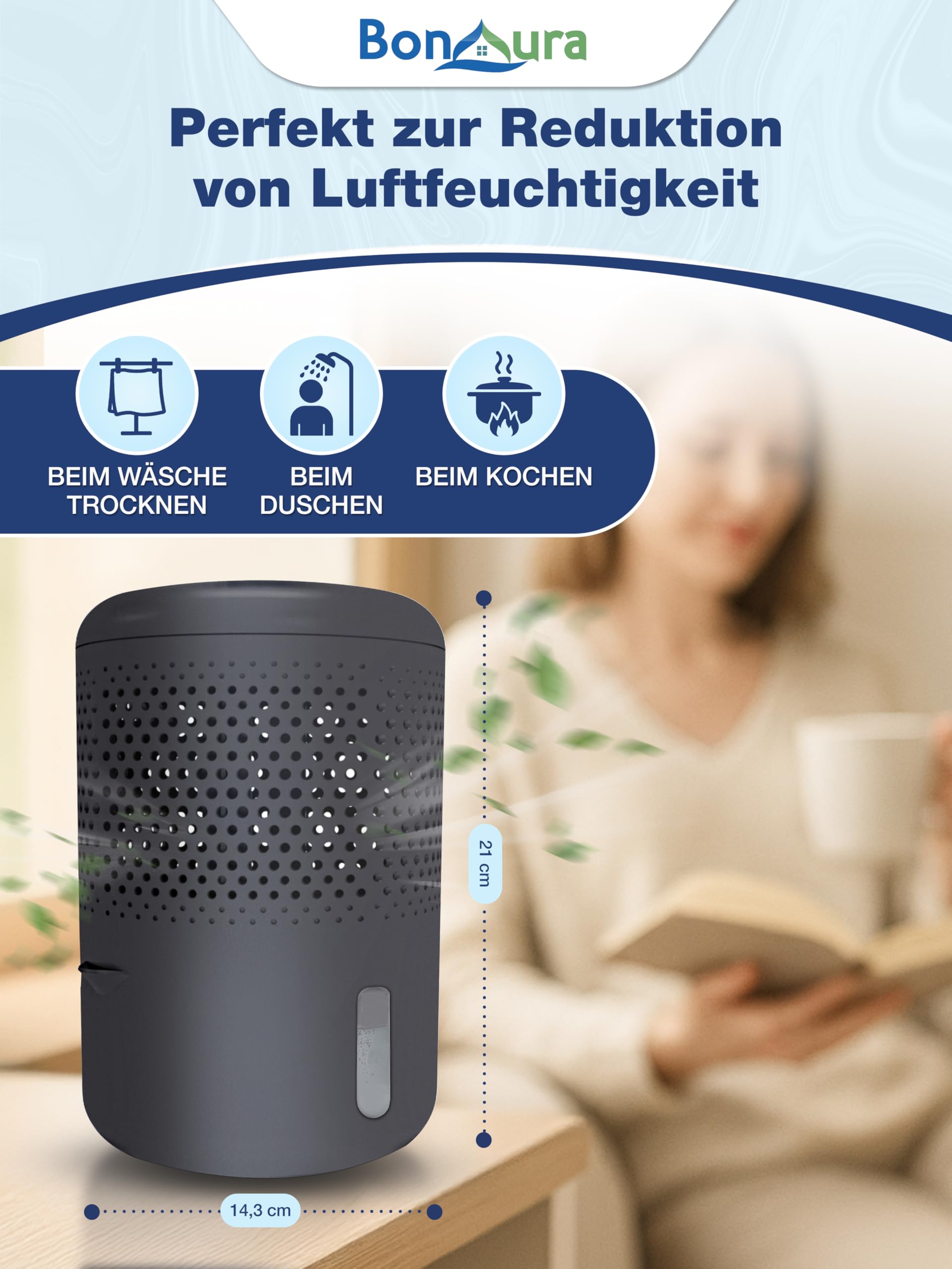 BonAura Luchtontvochtiger zonder stroom, kamerontvochtiger tot 23 m²