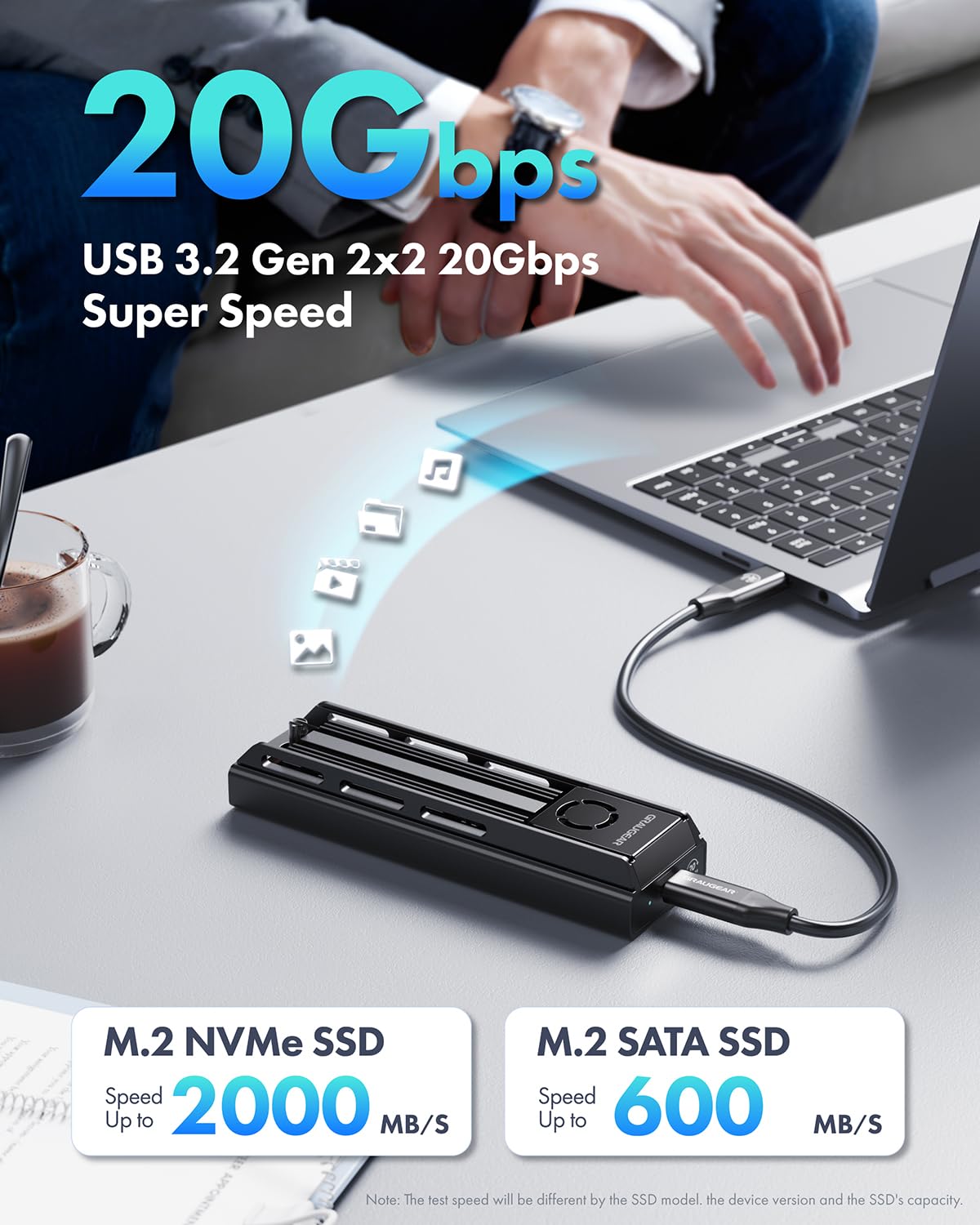 GRAUGEAR M.2 Docking Station 20Gbps for NVMe/NGFF SSD, USB3.2 Gen2x2, Tool-Free