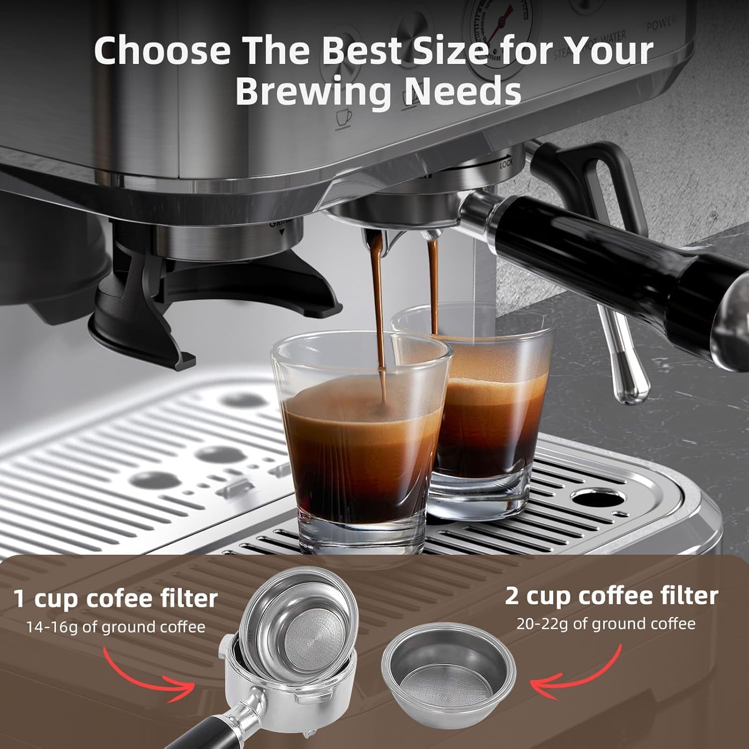 Garvee Cafetera Italiana Automática con Molinillo Integrado – 15 Bares y Control PID – Espresso Profesional en Casa con Boquilla de Vapor, Depósito 2,3L, Acero Inoxidable, Plateado