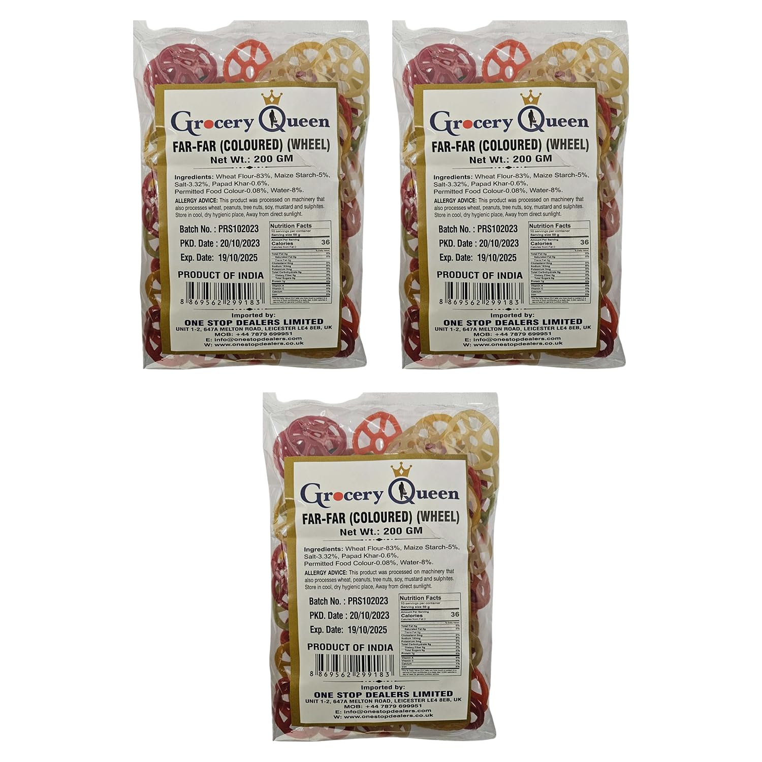 One Stop Dealers Far Far (Fryums) (200 Gram) - A Flaky, Crispy And A Bit Sweet And Salty In Taste Vibrant Snacks – Either Eaten As A Snacks Or Served To Accompany A Meal (Wheel, Pack of 3)