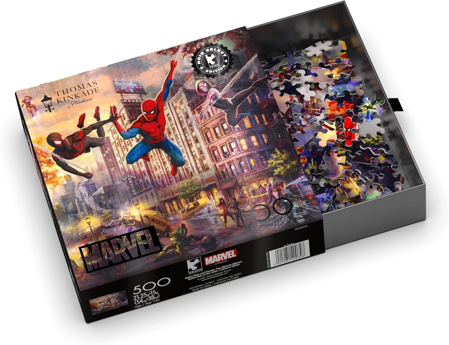 Ceaco - Silver Select - Marvel Kinkade - Spider-Man and Friends: The Ultimate Alliance - 500 Piece Jigsaw Puzzle for Adults - Challenging Puzzle Perfect for Game Nights