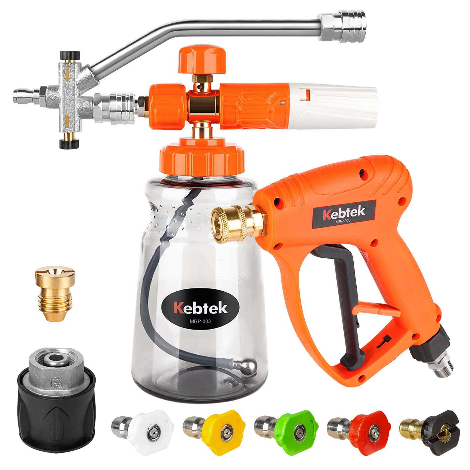 Kebtek Pistolet Haute Pression avec Canon à Mousse Voiture et 5 Buse, Accessoire à Double Embout, Adaptateur Compatible avec Karcher K2-7