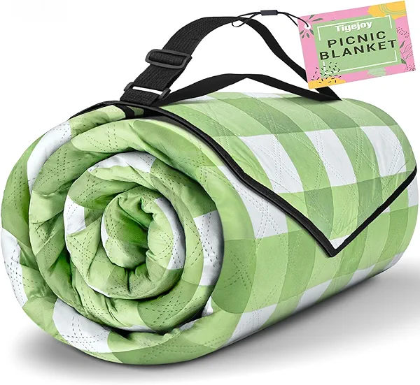 TigeJoy Extra Large Picnic Blanket Waterproof Foldable 80''x80'', Outdoor Picnic Mat Beach Blanket Sandproof for Park, Grass, Travel, Hiking, Camping Essentials, Gingham Picnic Blanket