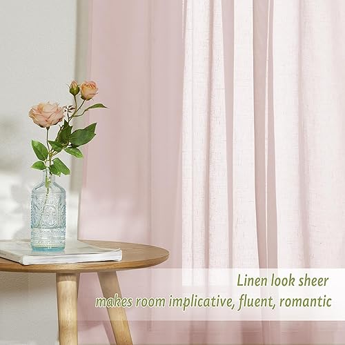 Vista 39 de PONY DANCE Cortinas transparentes para cocina, cenefas transparentes de lino sintético con textura, elegantes cortinas de gasa con pestaña trasera